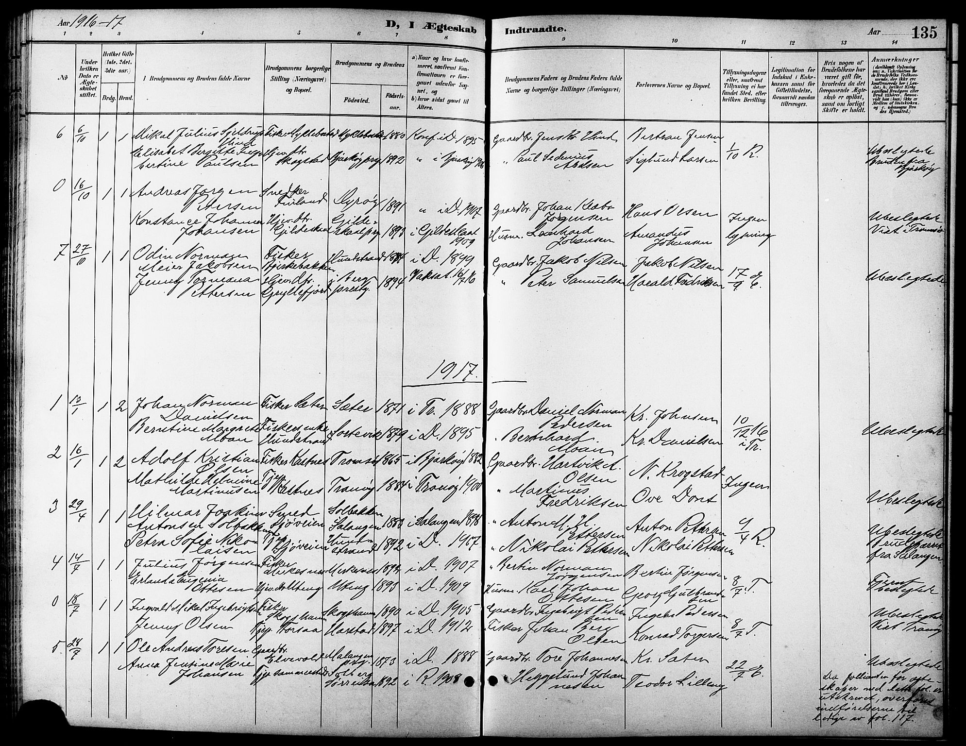 Tranøy sokneprestkontor, SATØ/S-1313/I/Ia/Iab/L0014klokker: Parish register (copy) no. 14, 1896-1918, p. 135