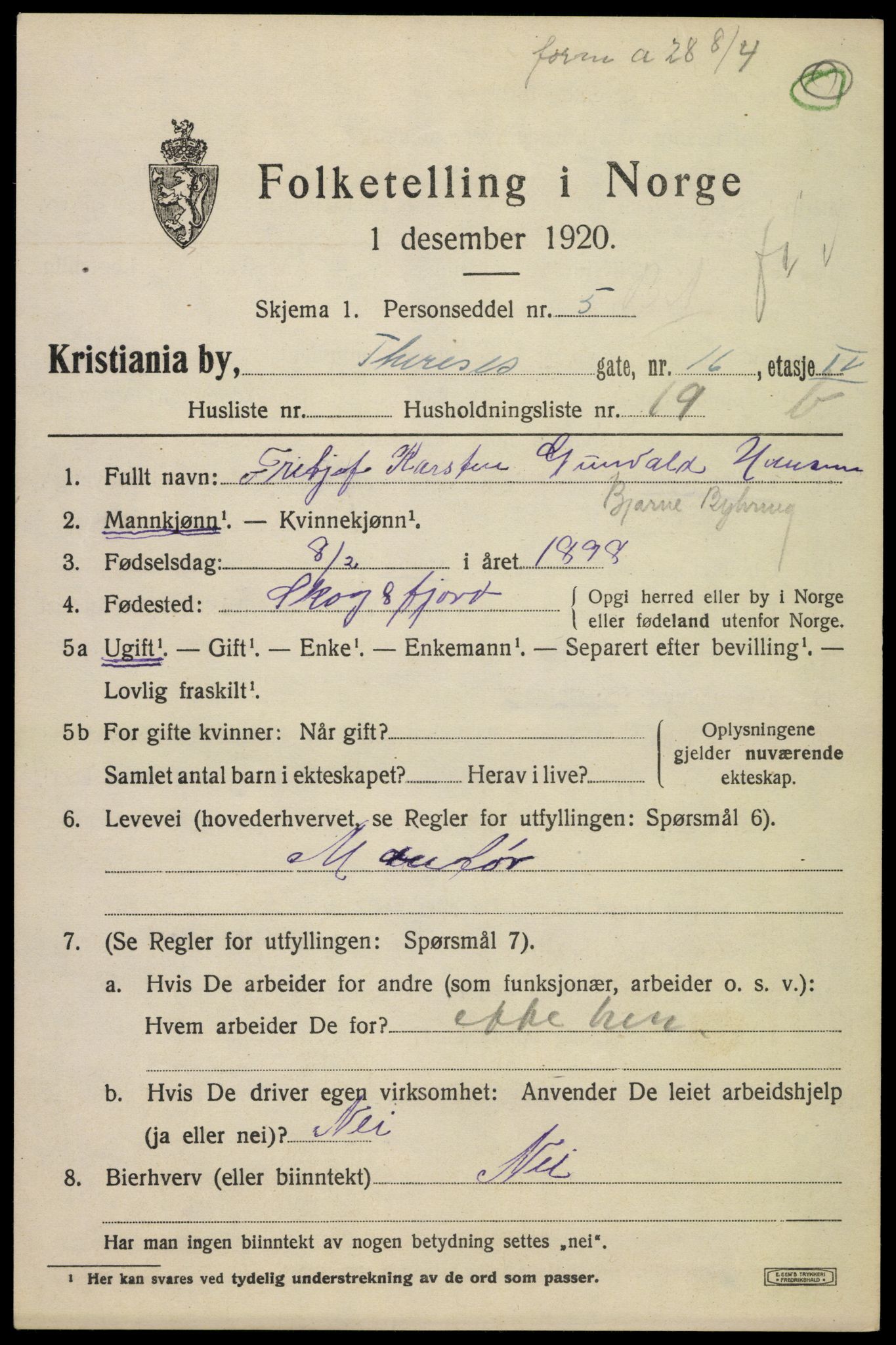 SAO, 1920 census for Kristiania, 1920, p. 567435