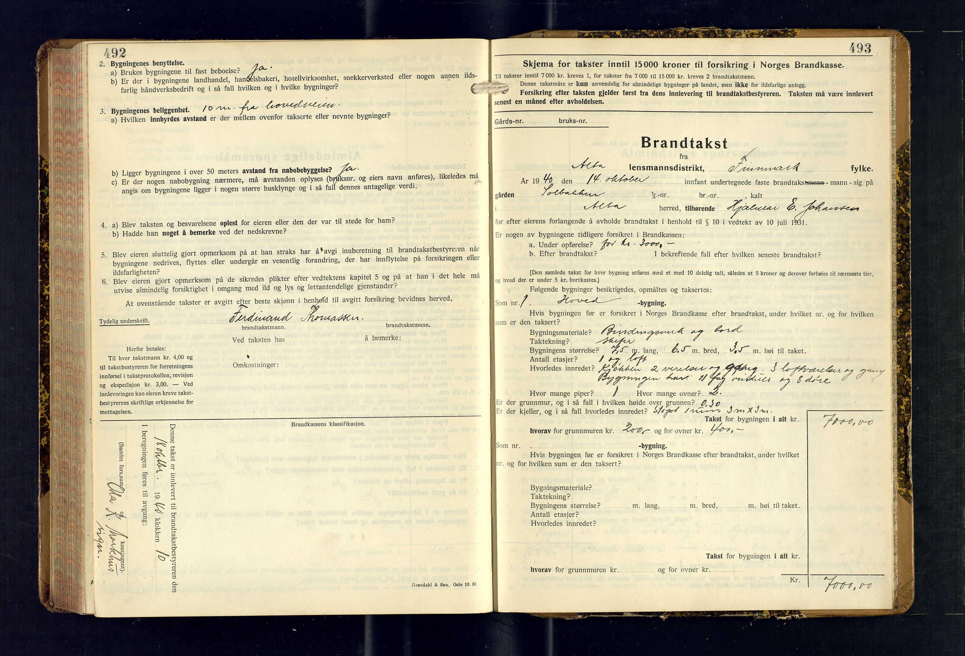 Alta lensmannskontor, AV/SATØ-S-1165/O/Ob/L0178: Branntakstprotokoll, 1937-1940, p. 492-493