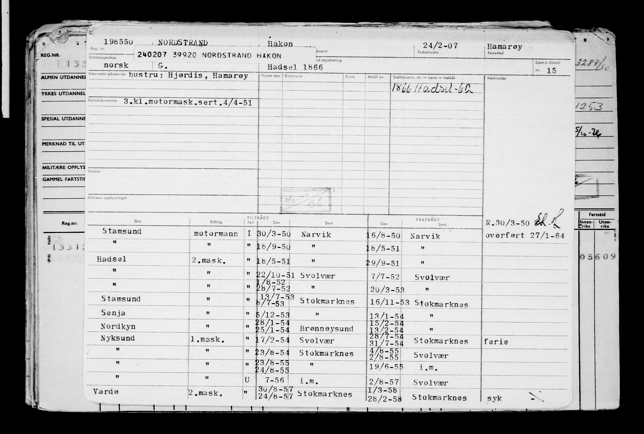 Direktoratet for sjømenn, AV/RA-S-3545/G/Gb/L0069: Hovedkort, 1907, p. 697