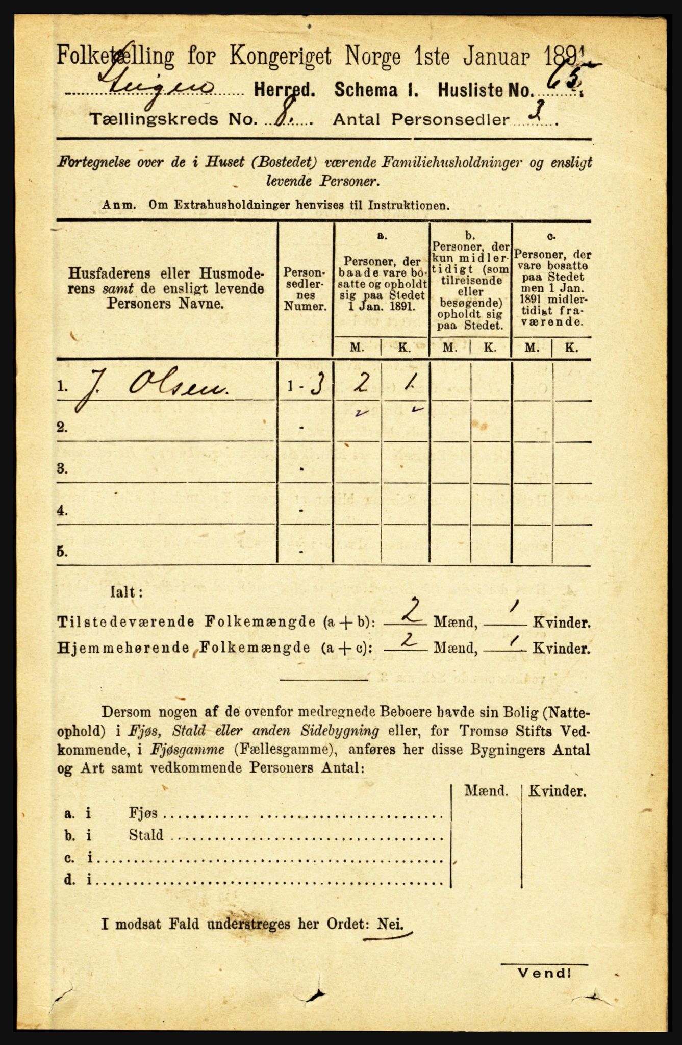 RA, 1891 census for 1848 Steigen, 1891, p. 2600