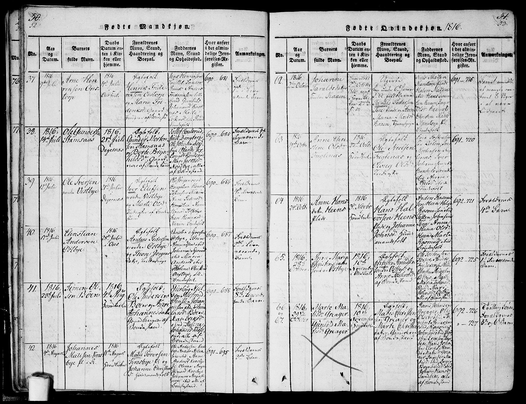 Rakkestad prestekontor Kirkebøker, SAO/A-2008/F/Fa/L0006: Parish register (official) no. I 6, 1814-1824, p. 52-53