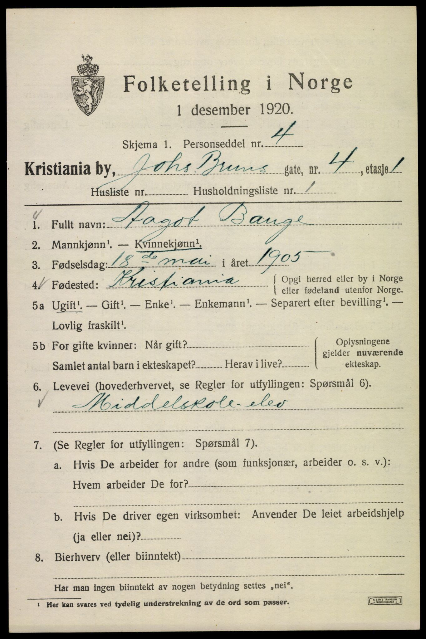 SAO, 1920 census for Kristiania, 1920, p. 323585