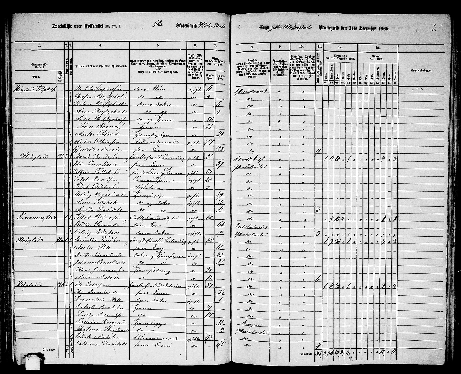 RA, 1865 census for Ytre Holmedal, 1865, p. 62