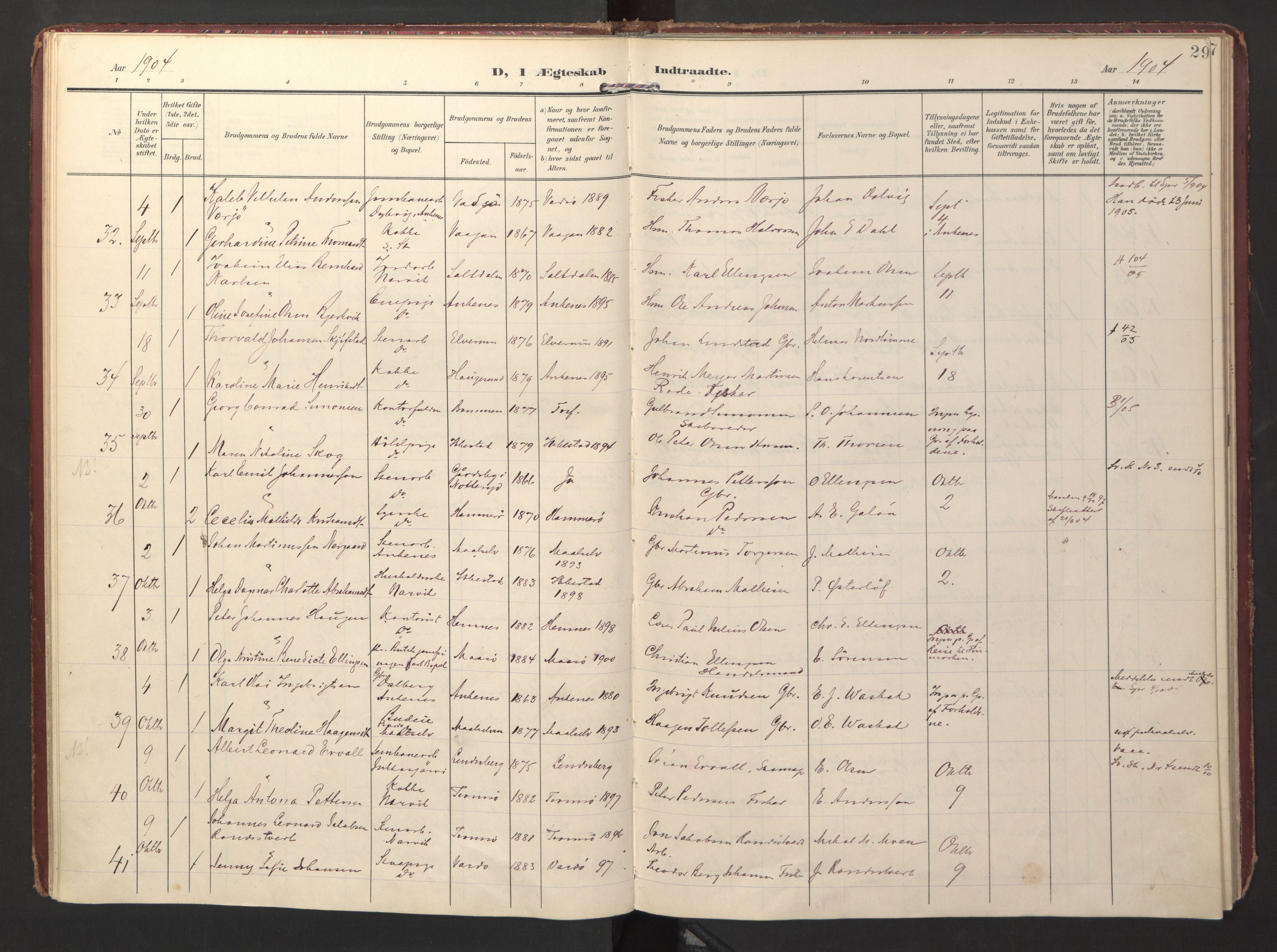 Ministerialprotokoller, klokkerbøker og fødselsregistre - Nordland, AV/SAT-A-1459/871/L0999: Parish register (official) no. 871A15, 1902-1917, p. 29