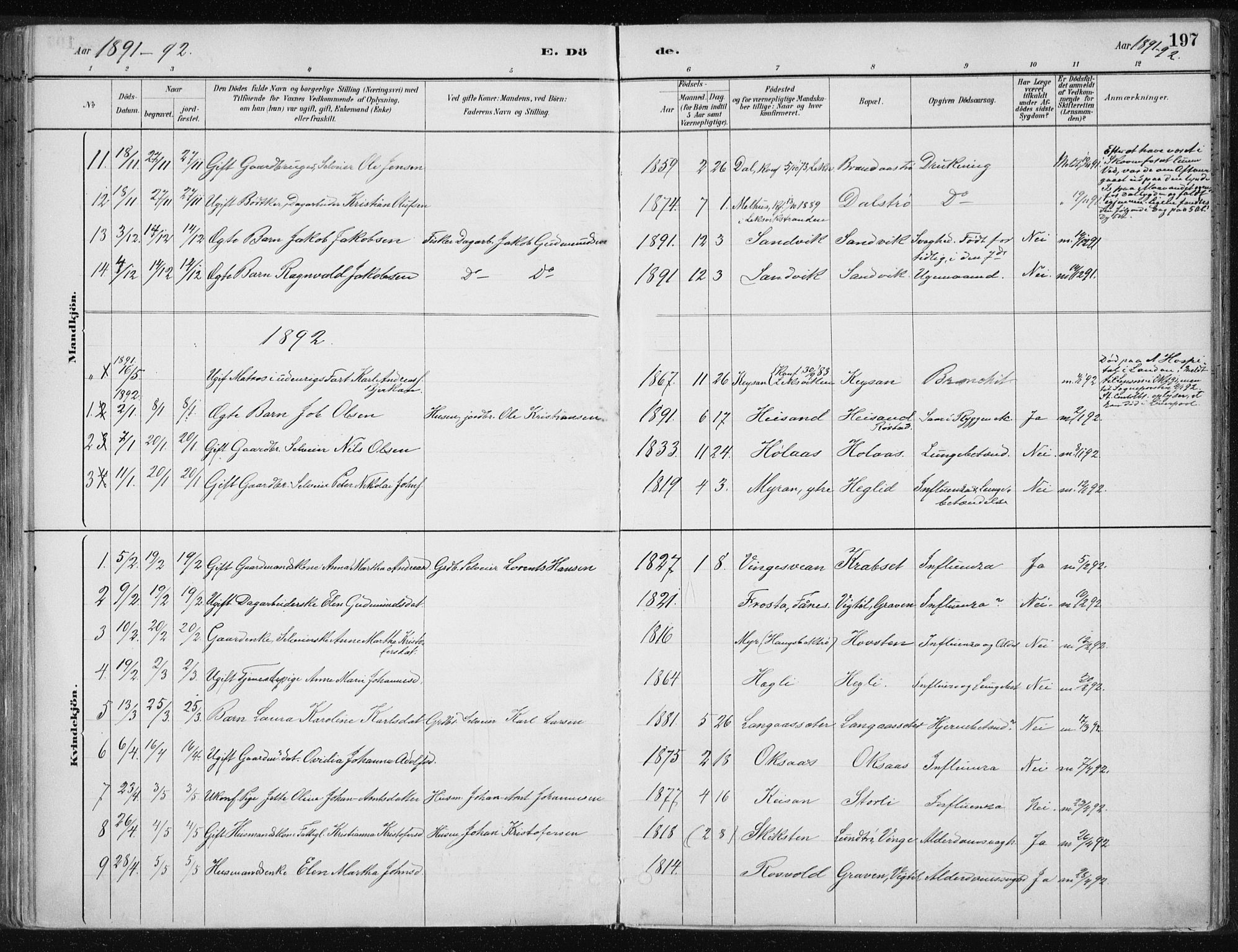 Ministerialprotokoller, klokkerbøker og fødselsregistre - Nord-Trøndelag, SAT/A-1458/701/L0010: Parish register (official) no. 701A10, 1883-1899, p. 197