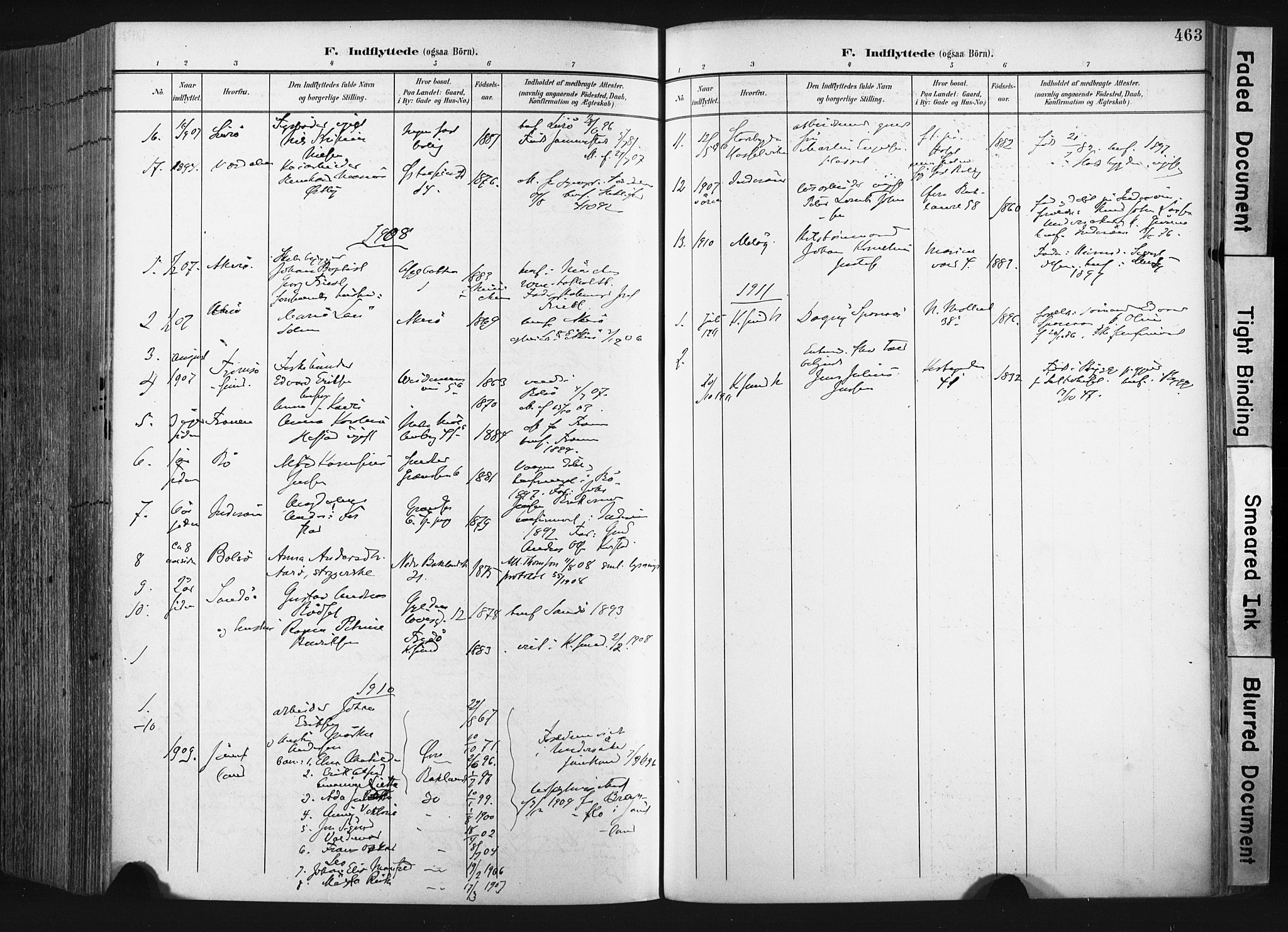 Ministerialprotokoller, klokkerbøker og fødselsregistre - Sør-Trøndelag, SAT/A-1456/604/L0201: Parish register (official) no. 604A21, 1901-1911, p. 463