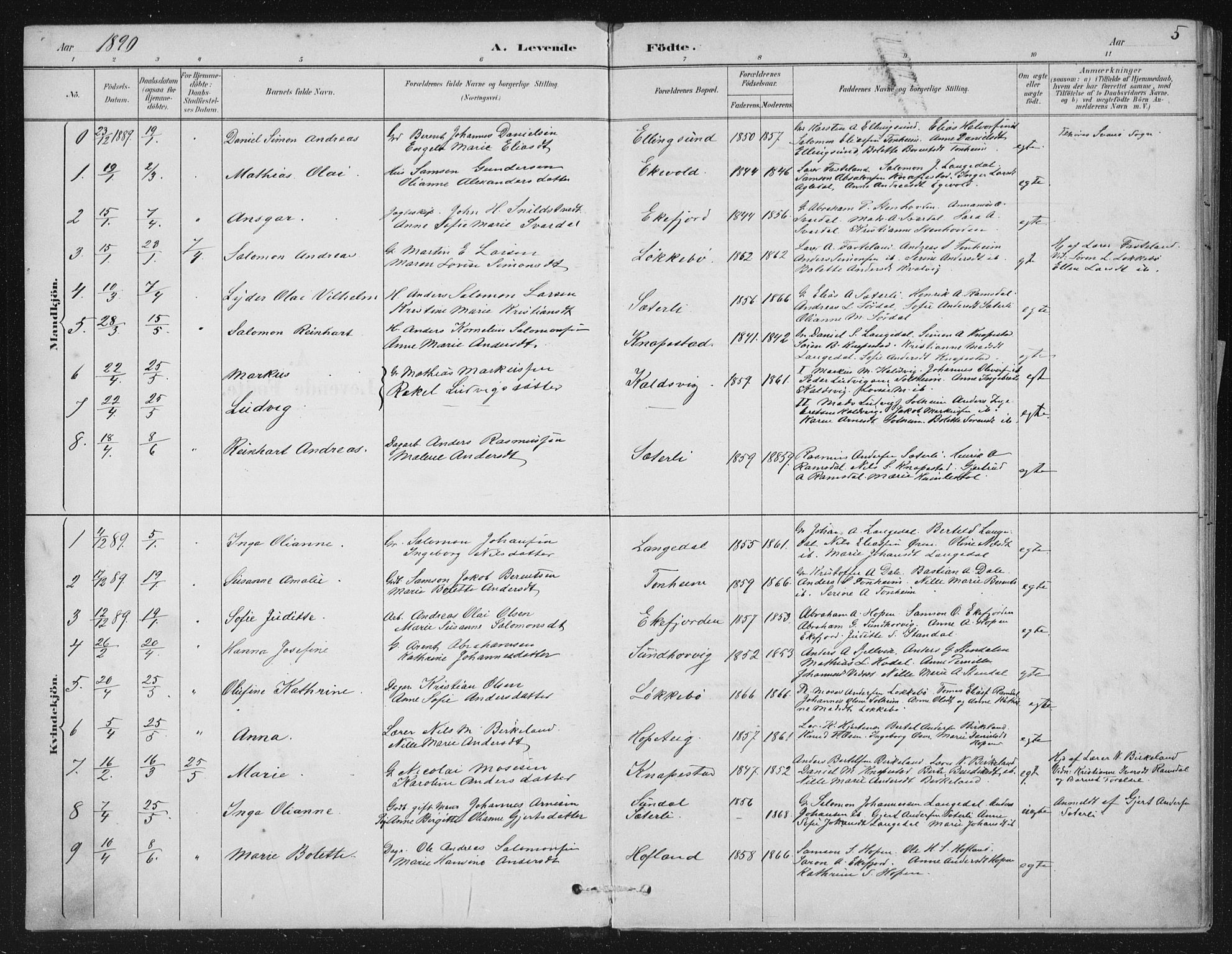 Kinn sokneprestembete, SAB/A-80801/H/Haa/Haae/L0001: Parish register (official) no. E 1, 1890-1916, p. 5
