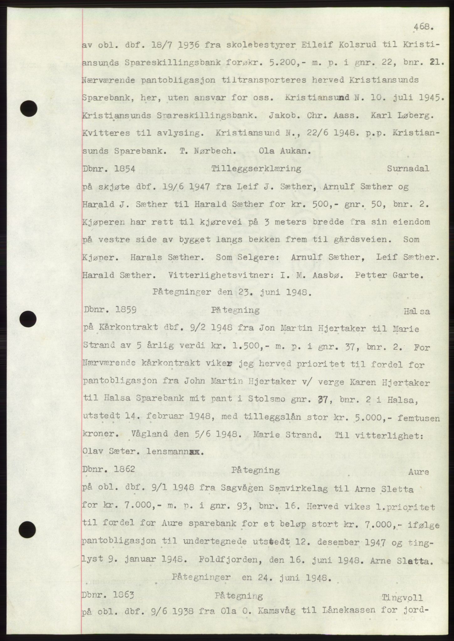 Nordmøre sorenskriveri, SAT/A-4132/1/2/2Ca: Mortgage book no. C82b, 1946-1951, Diary no: : 1854/1948