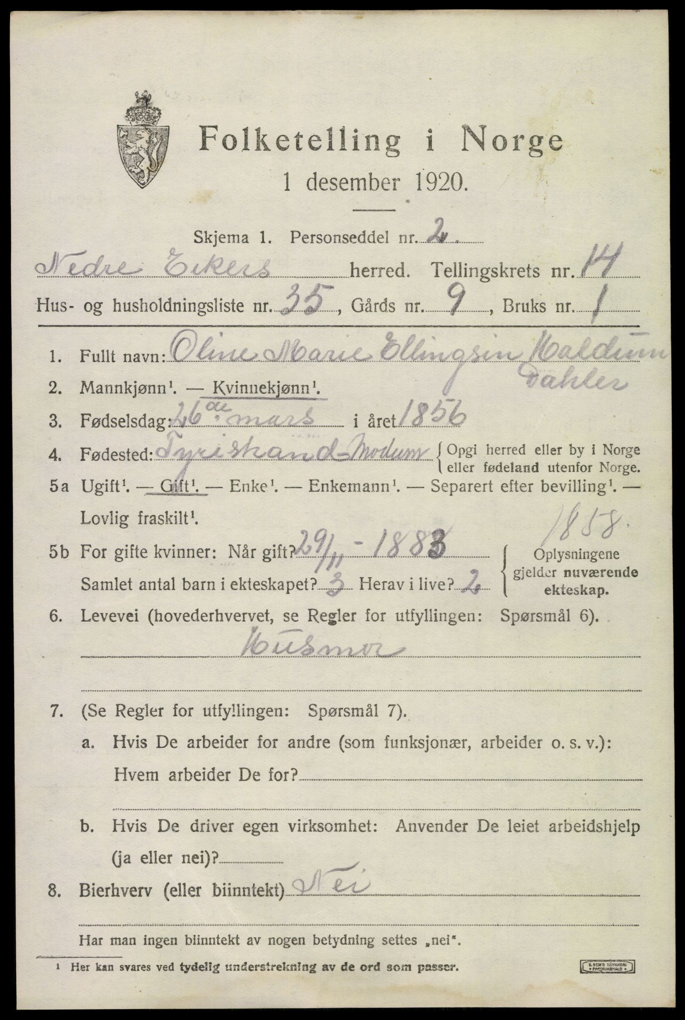 SAKO, 1920 census for Nedre Eiker, 1920, p. 15931