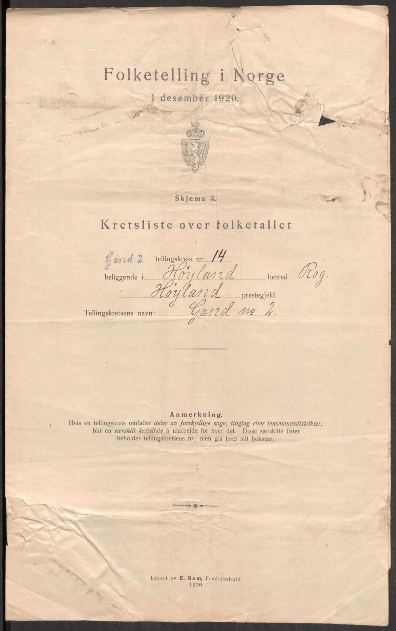 SAST, 1920 census for Høyland, 1920, p. 57