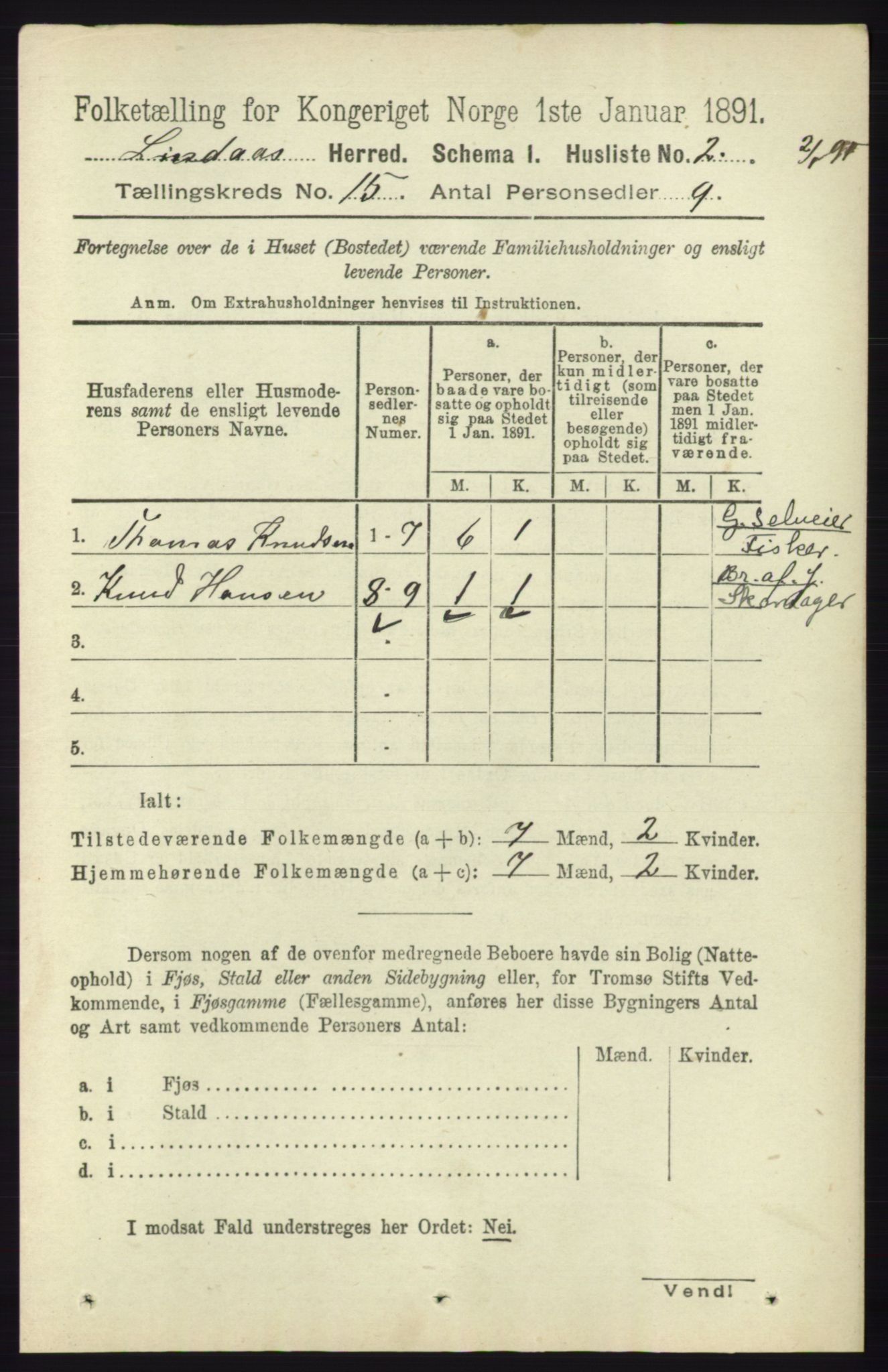 RA, 1891 census for 1263 Lindås, 1891, p. 5210