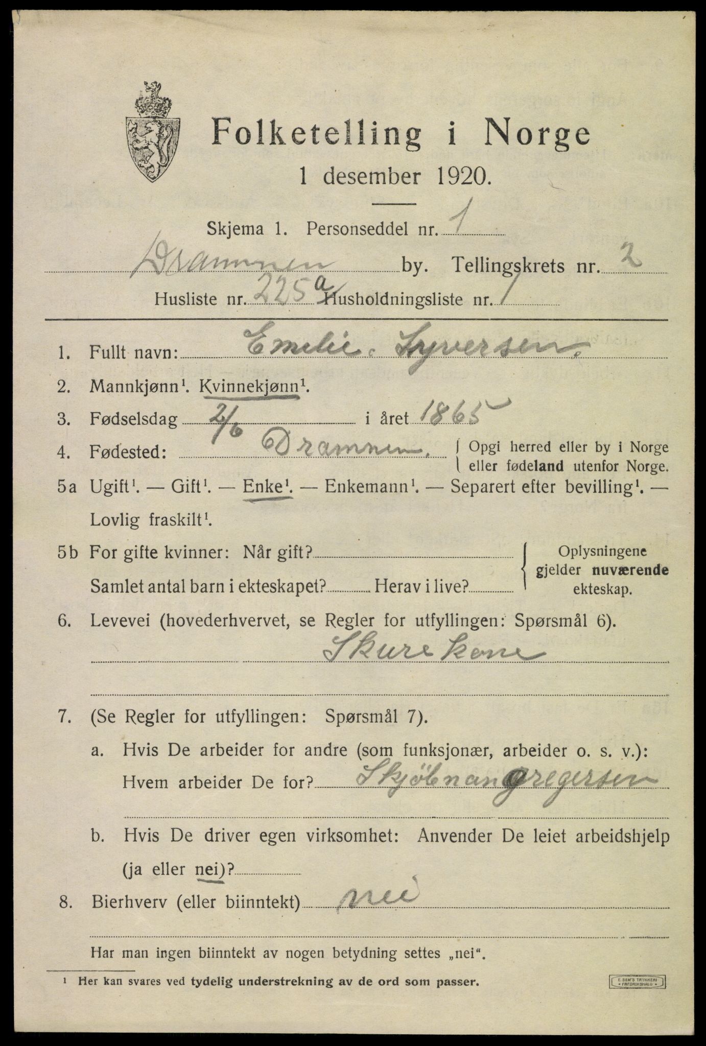 SAKO, 1920 census for Drammen, 1920, p. 29935