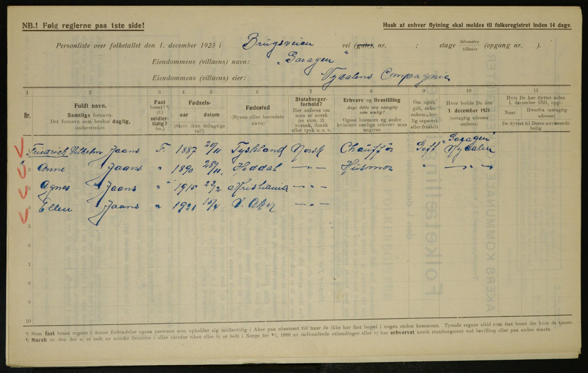 , Municipal Census 1923 for Aker, 1923, p. 8686