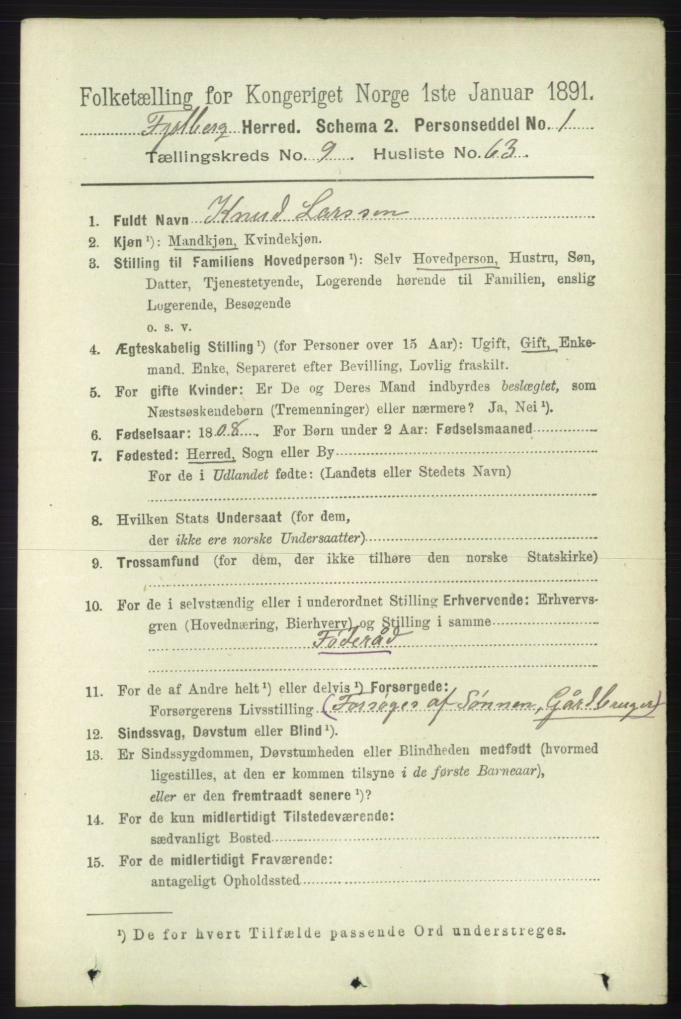 RA, 1891 census for 1213 Fjelberg, 1891, p. 3732