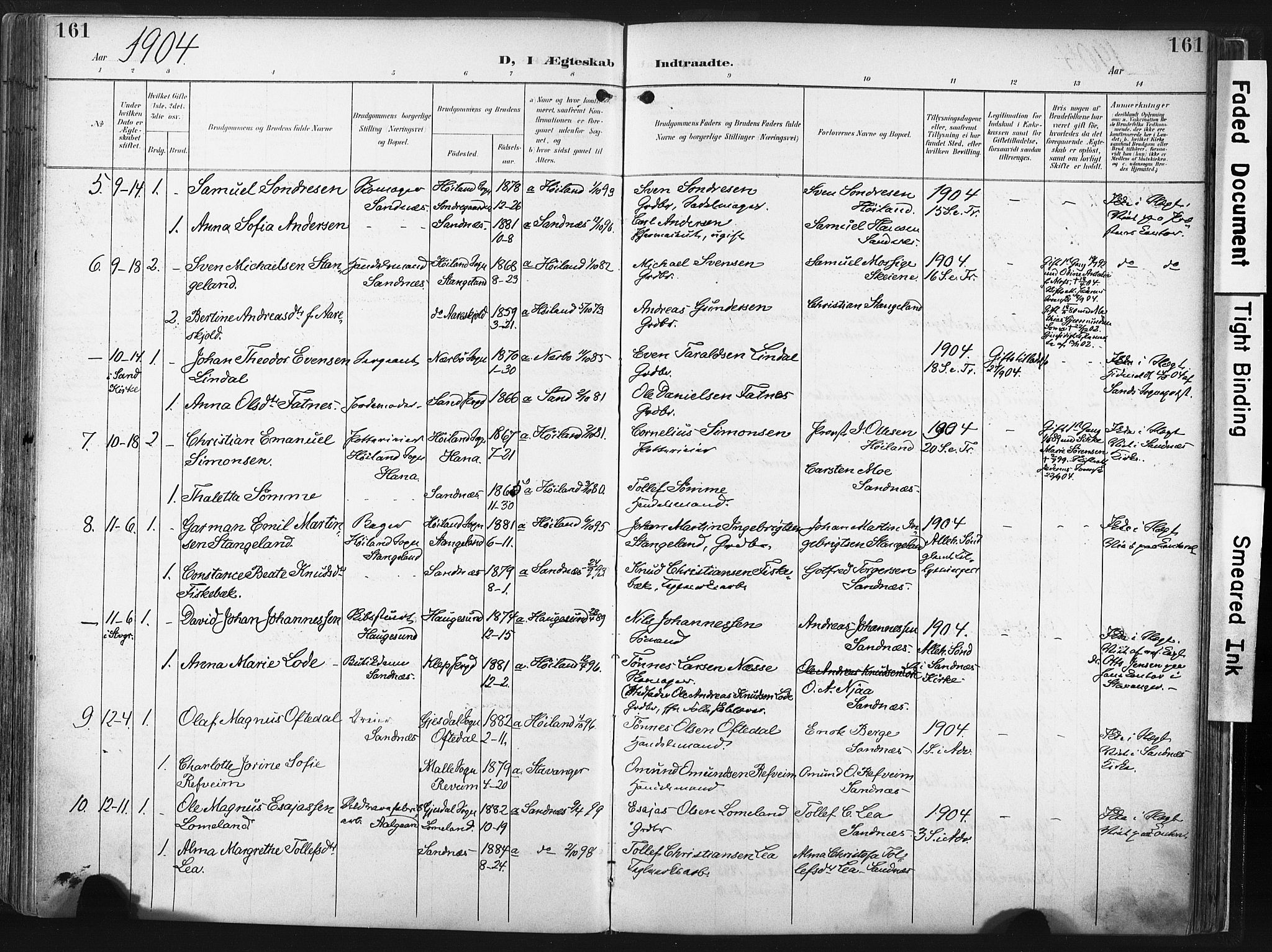 Høyland sokneprestkontor, AV/SAST-A-101799/001/30BA/L0016: Parish register (official) no. A 16, 1899-1911, p. 161