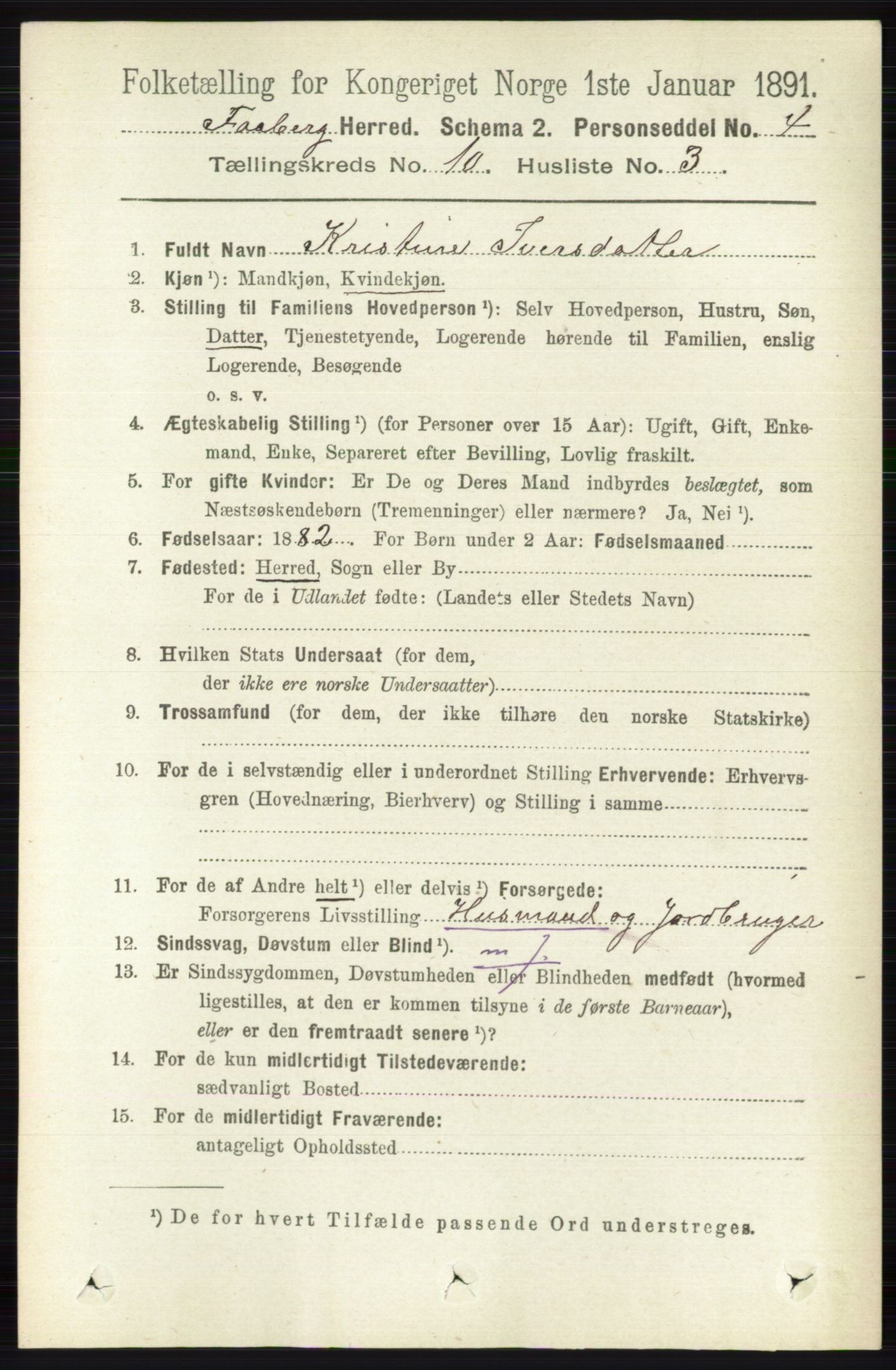 RA, 1891 census for 0524 Fåberg, 1891, p. 4122