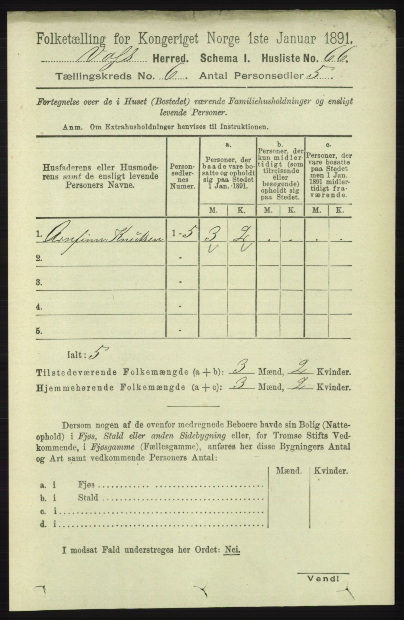 RA, 1891 census for 1235 Voss, 1891, p. 3283