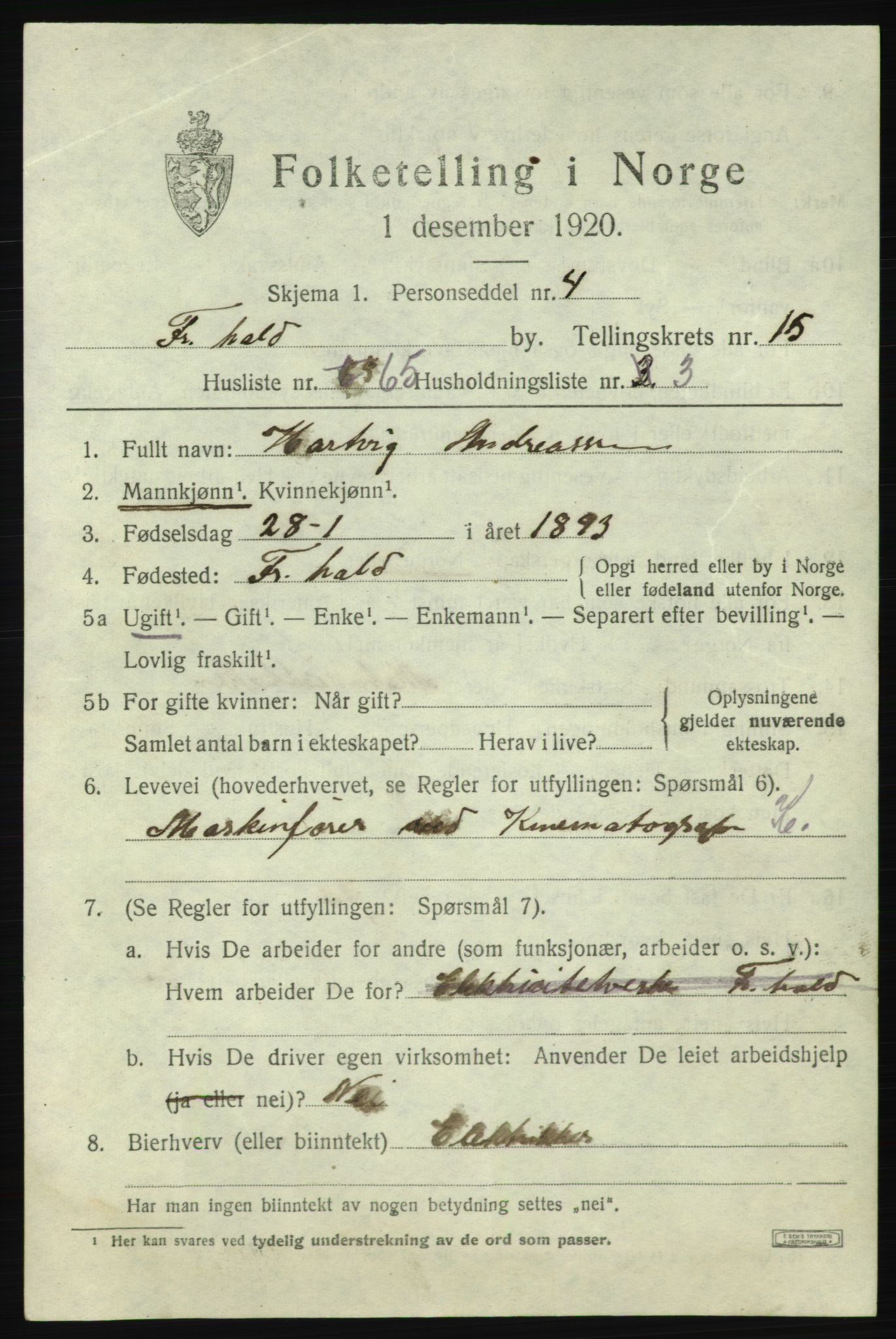 SAO, 1920 census for Fredrikshald, 1920, p. 24668