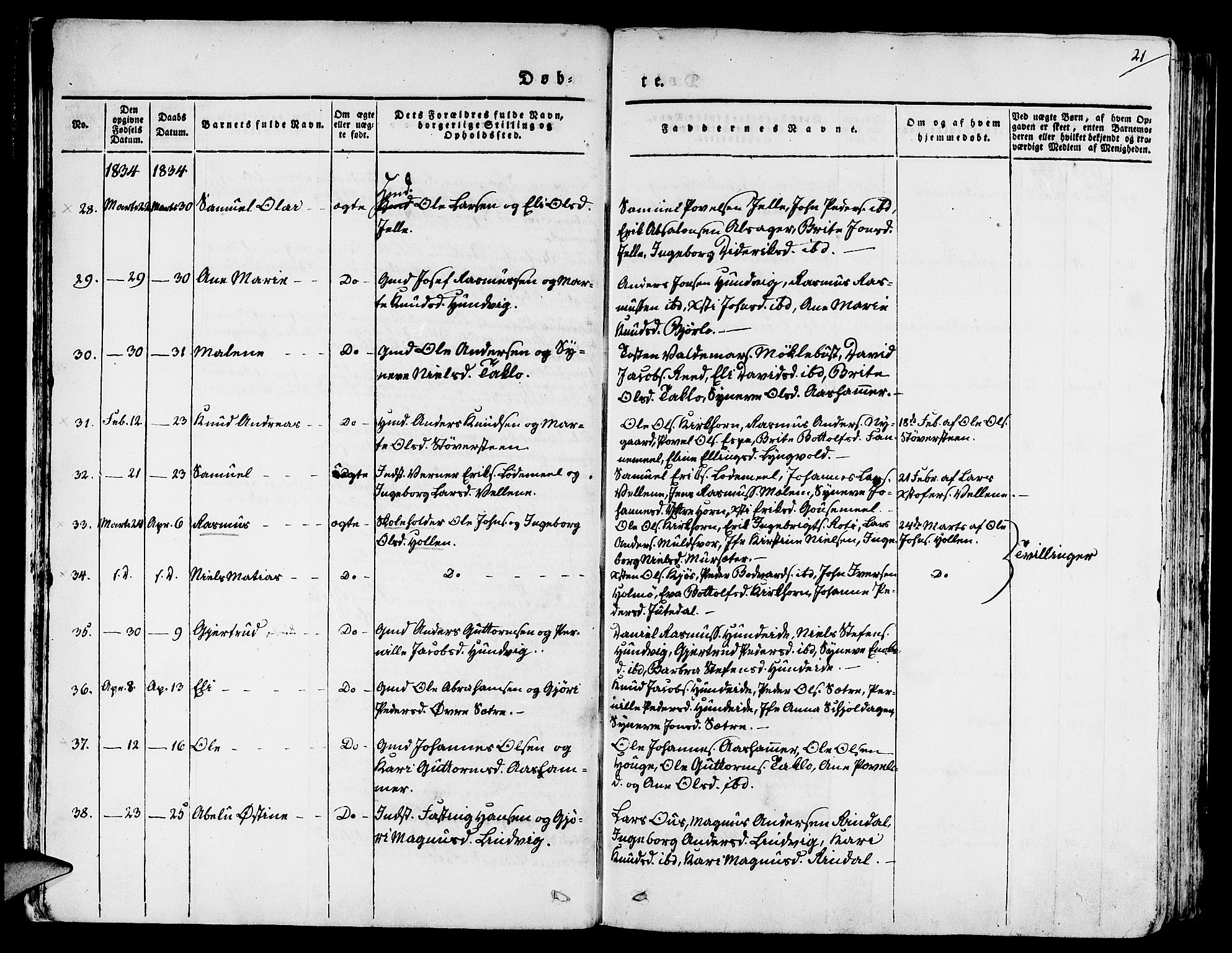 Eid sokneprestembete, AV/SAB-A-82301/H/Haa/Haaa/L0006: Parish register (official) no. A 6, 1831-1843, p. 21