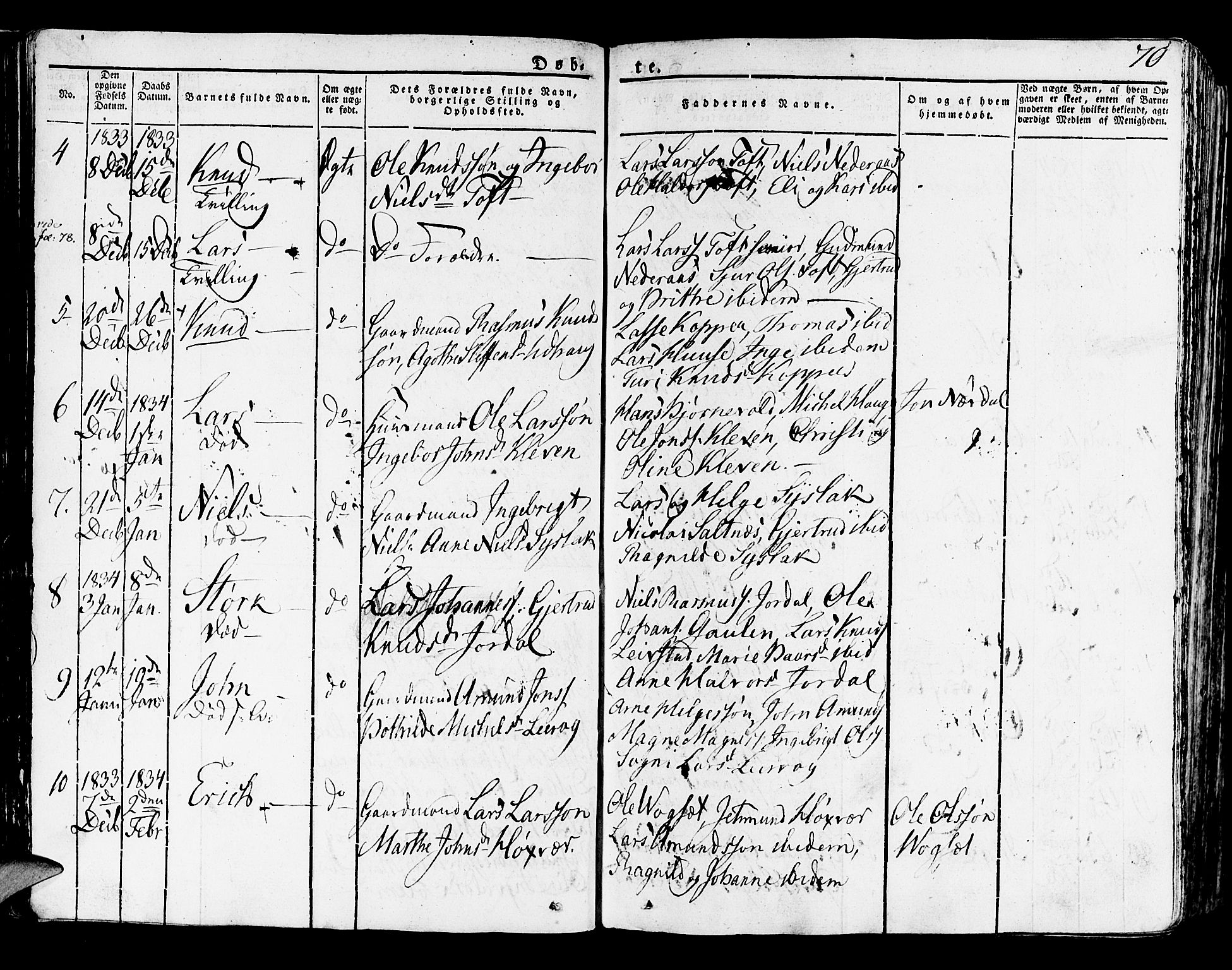Lindås Sokneprestembete, SAB/A-76701/H/Haa: Parish register (official) no. A 8, 1823-1836, p. 70