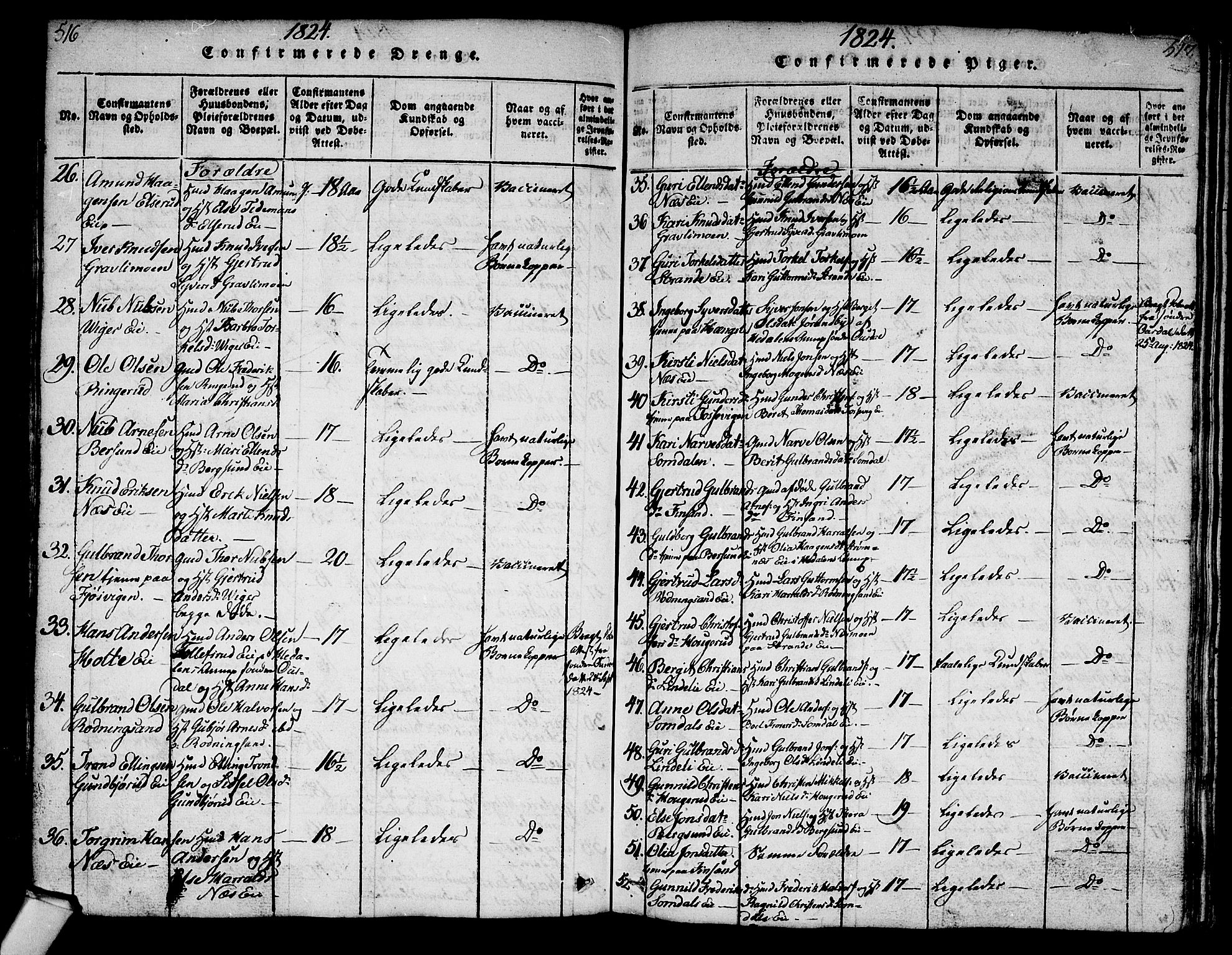 Norderhov kirkebøker, AV/SAKO-A-237/G/Ga/L0003: Parish register (copy) no. I 3 /2, 1814-1876, p. 516-517