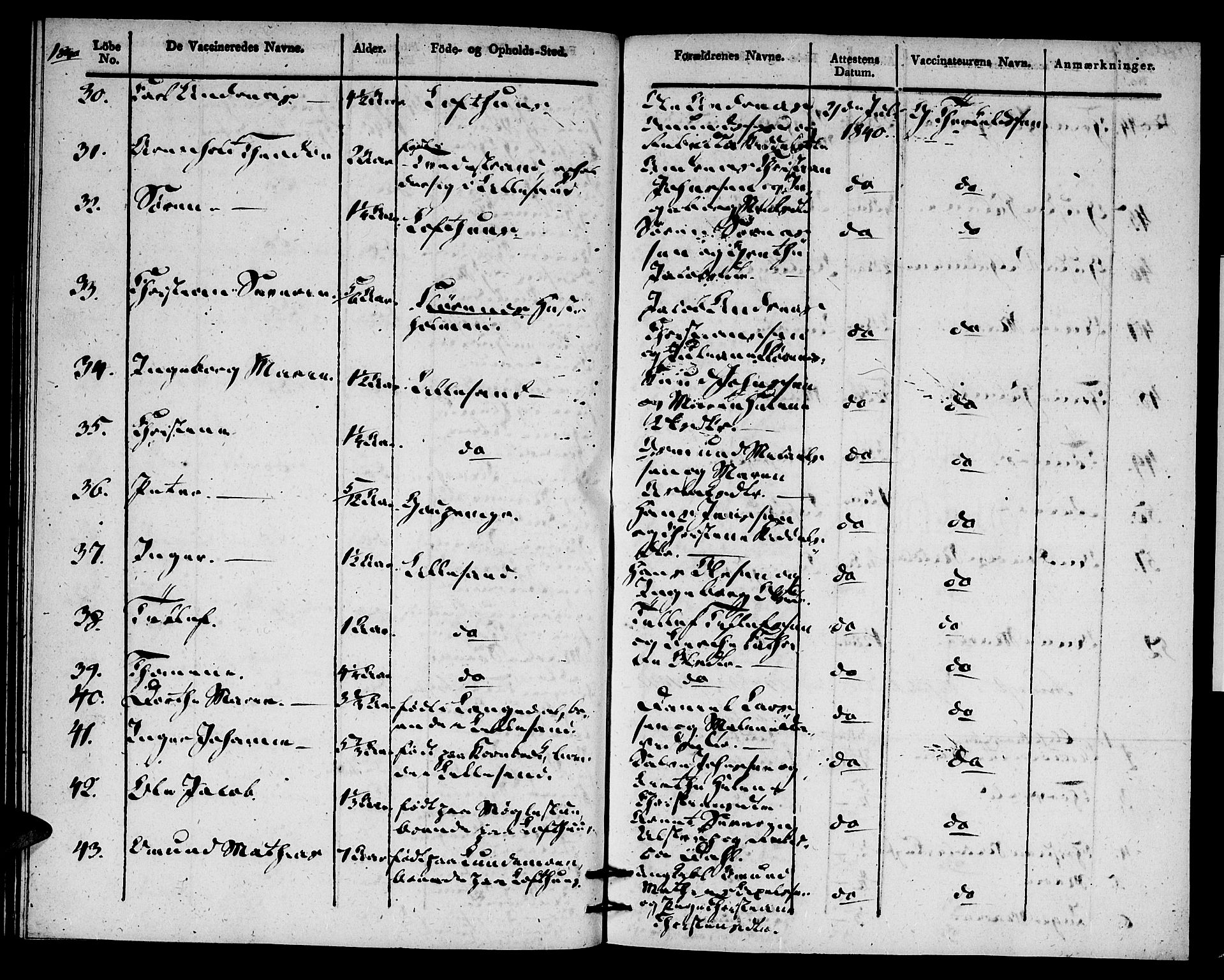 Vestre Moland sokneprestkontor, AV/SAK-1111-0046/F/Ff/L0002/0003: Vaccination register no. A VI 3, 1830-1844
