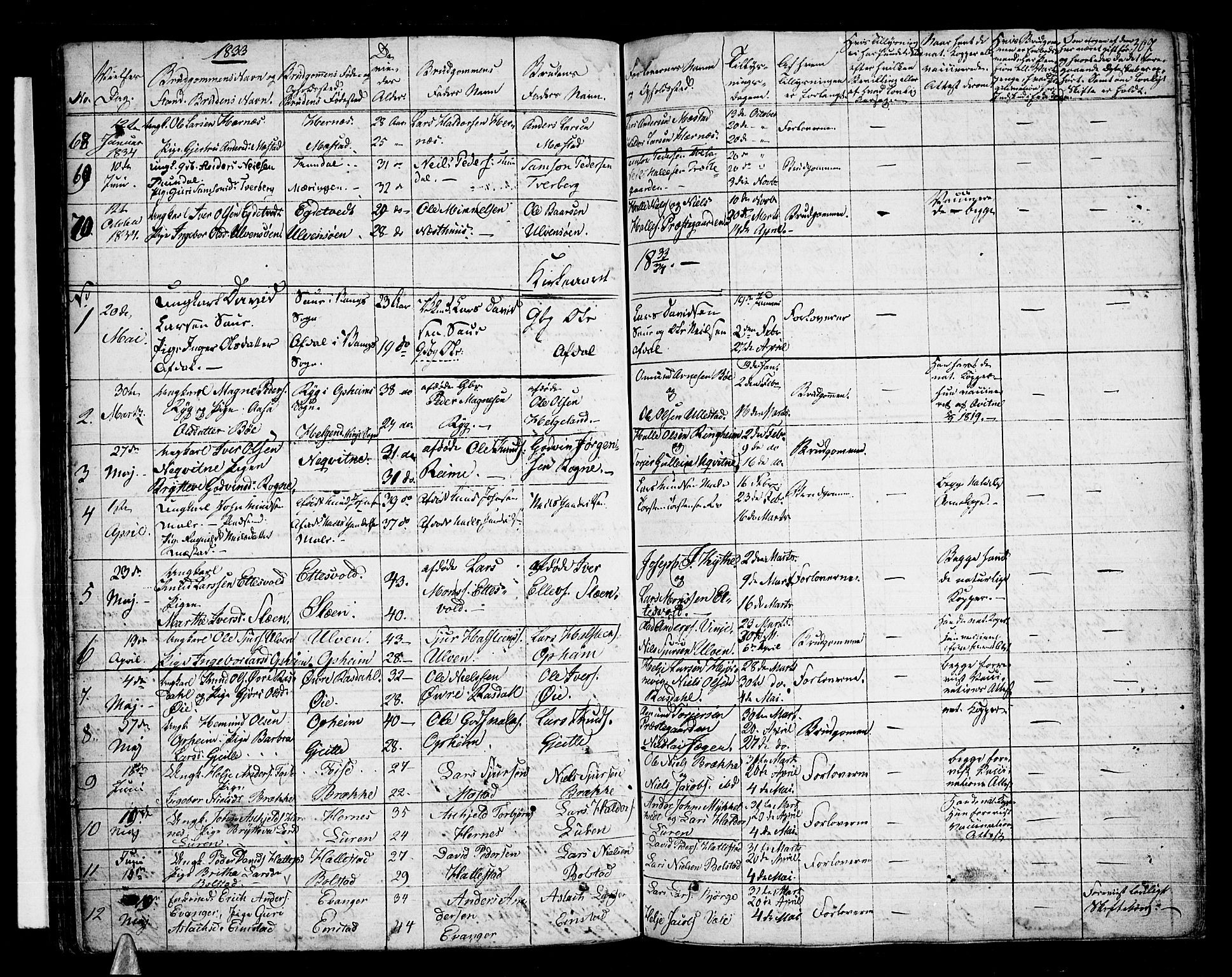 Voss sokneprestembete, AV/SAB-A-79001/H/Haa: Parish register (official) no. A 12, 1823-1837, p. 307