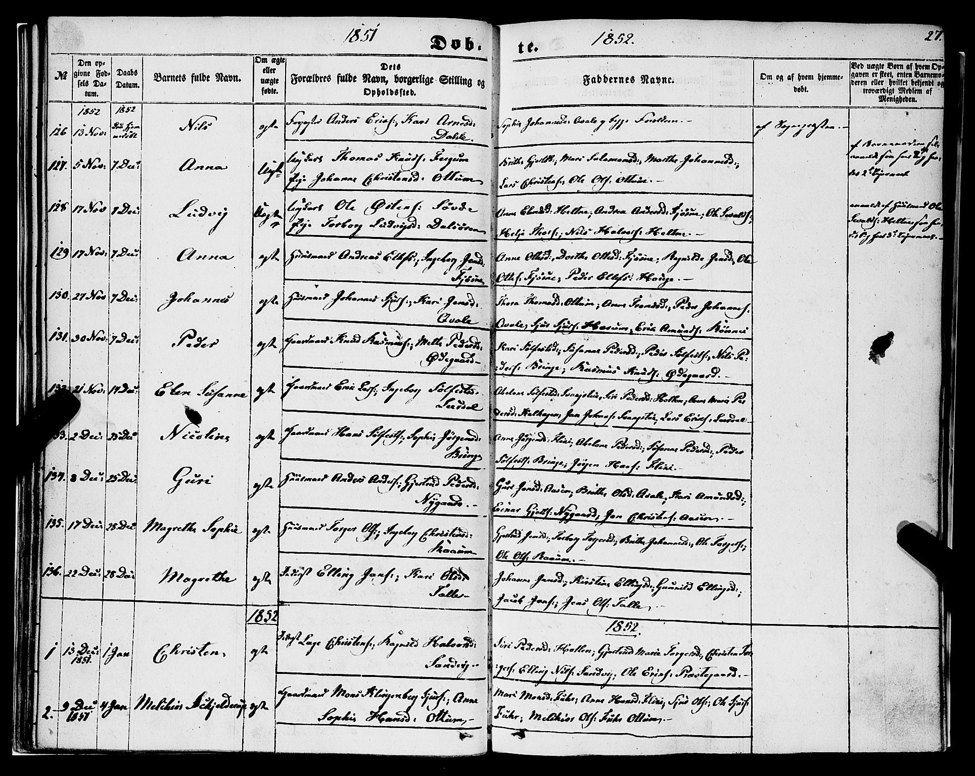 Luster sokneprestembete, AV/SAB-A-81101/H/Haa/Haaa/L0007: Parish register (official) no. A 7, 1849-1859, p. 27