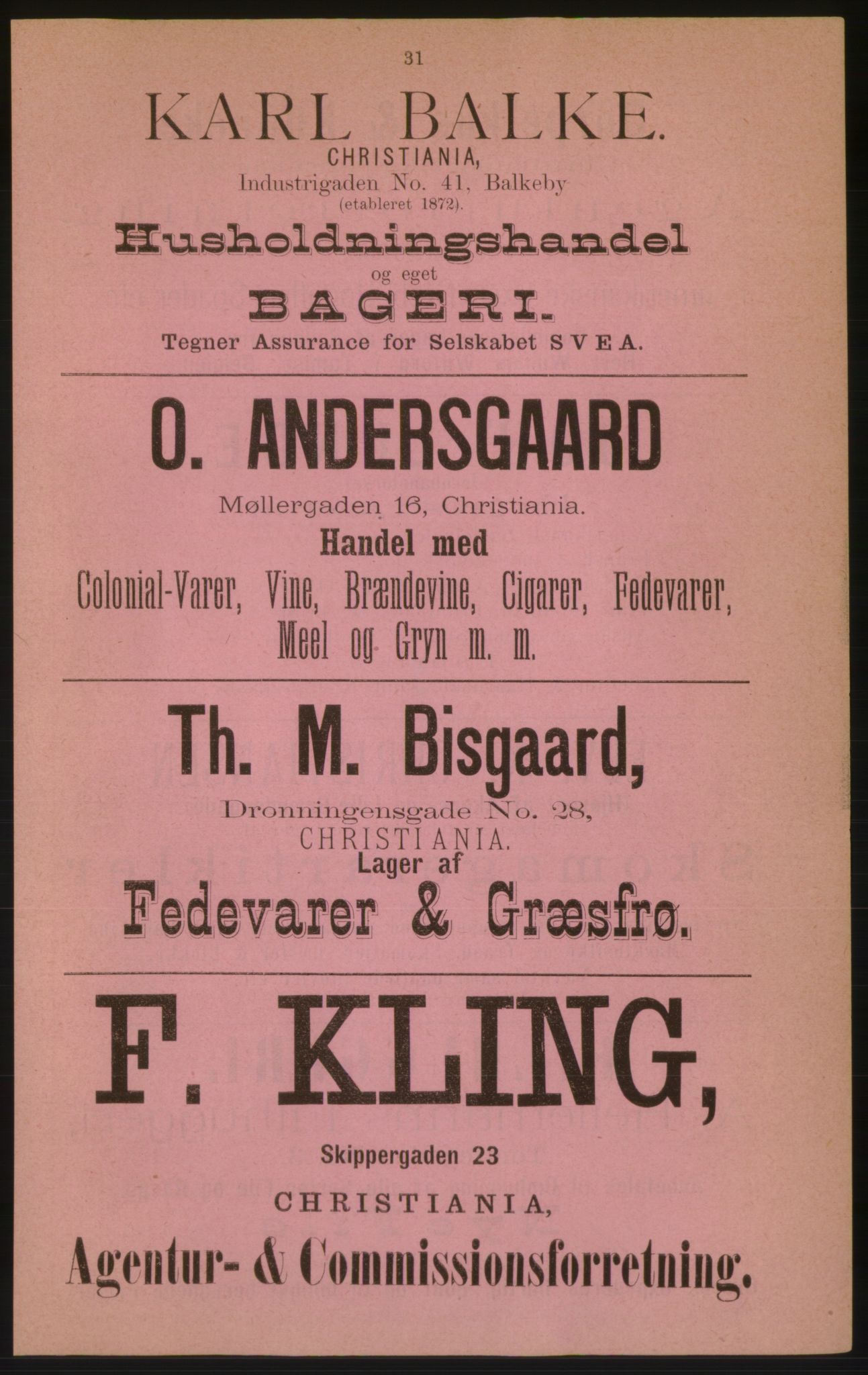 Kristiania/Oslo adressebok, PUBL/-, 1882, p. 31