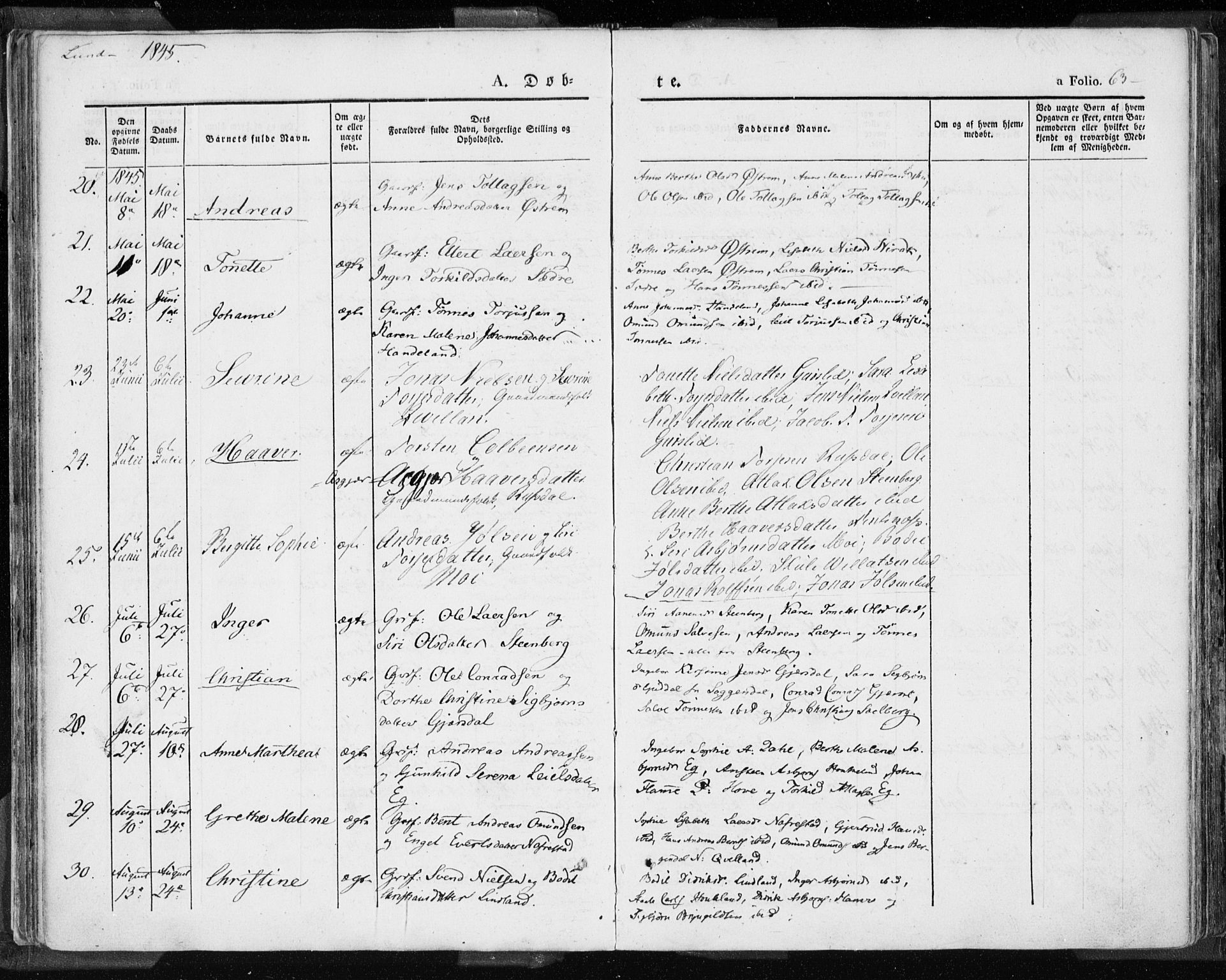 Lund sokneprestkontor, AV/SAST-A-101809/S06/L0007: Parish register (official) no. A 7.1, 1833-1854, p. 63