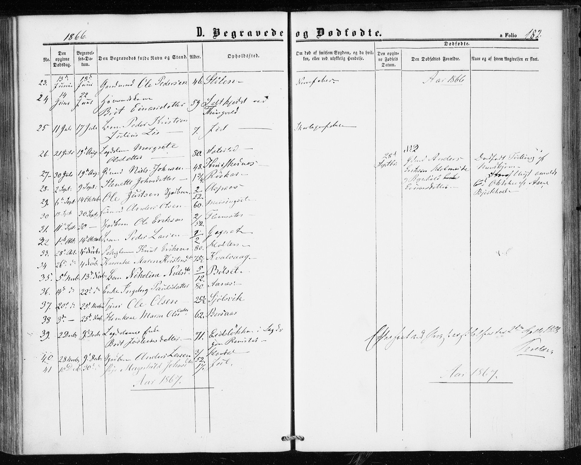 Ministerialprotokoller, klokkerbøker og fødselsregistre - Møre og Romsdal, AV/SAT-A-1454/586/L0985: Parish register (official) no. 586A11, 1857-1866, p. 182