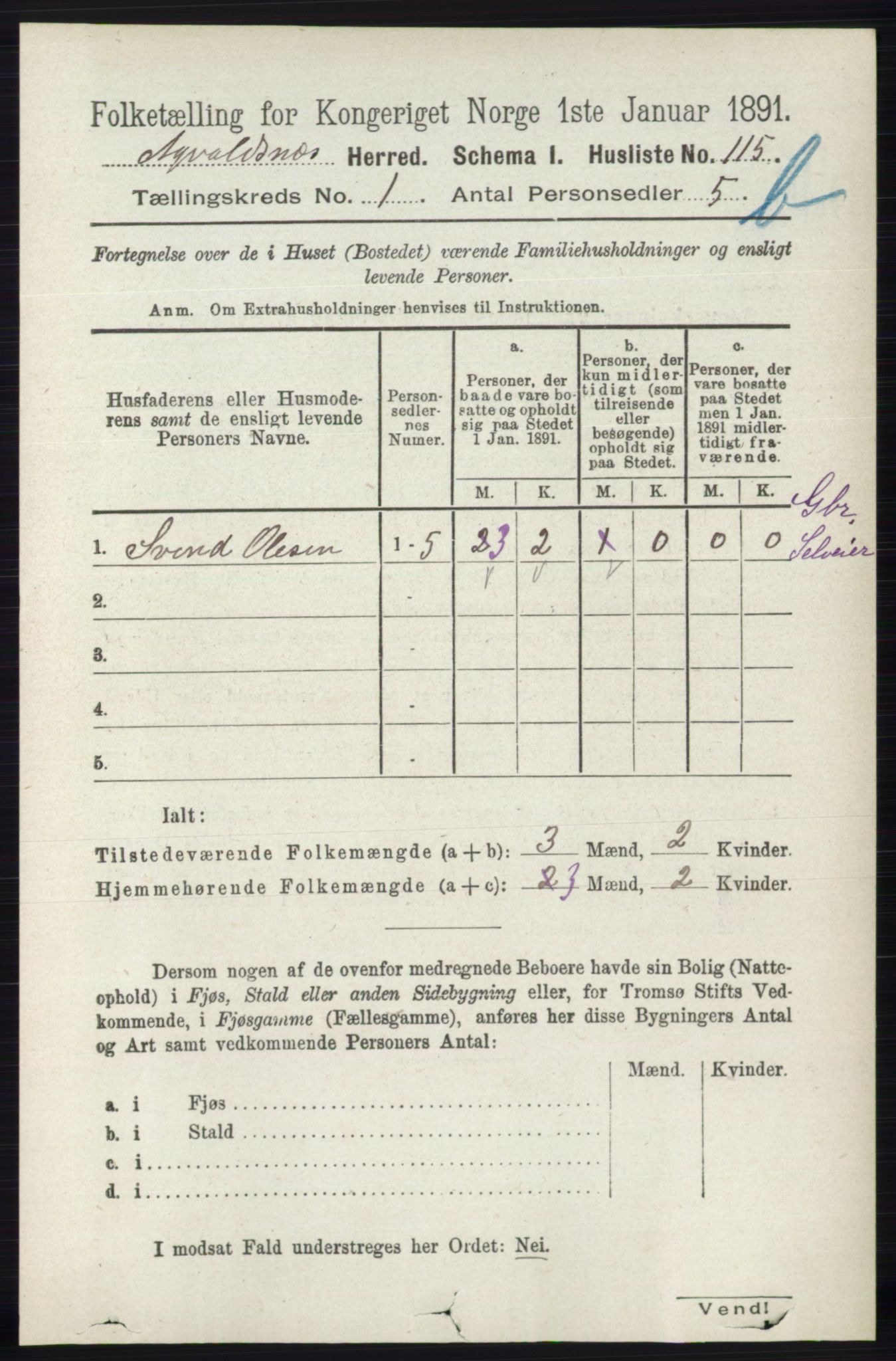 RA, 1891 census for 1147 Avaldsnes, 1891, p. 1243