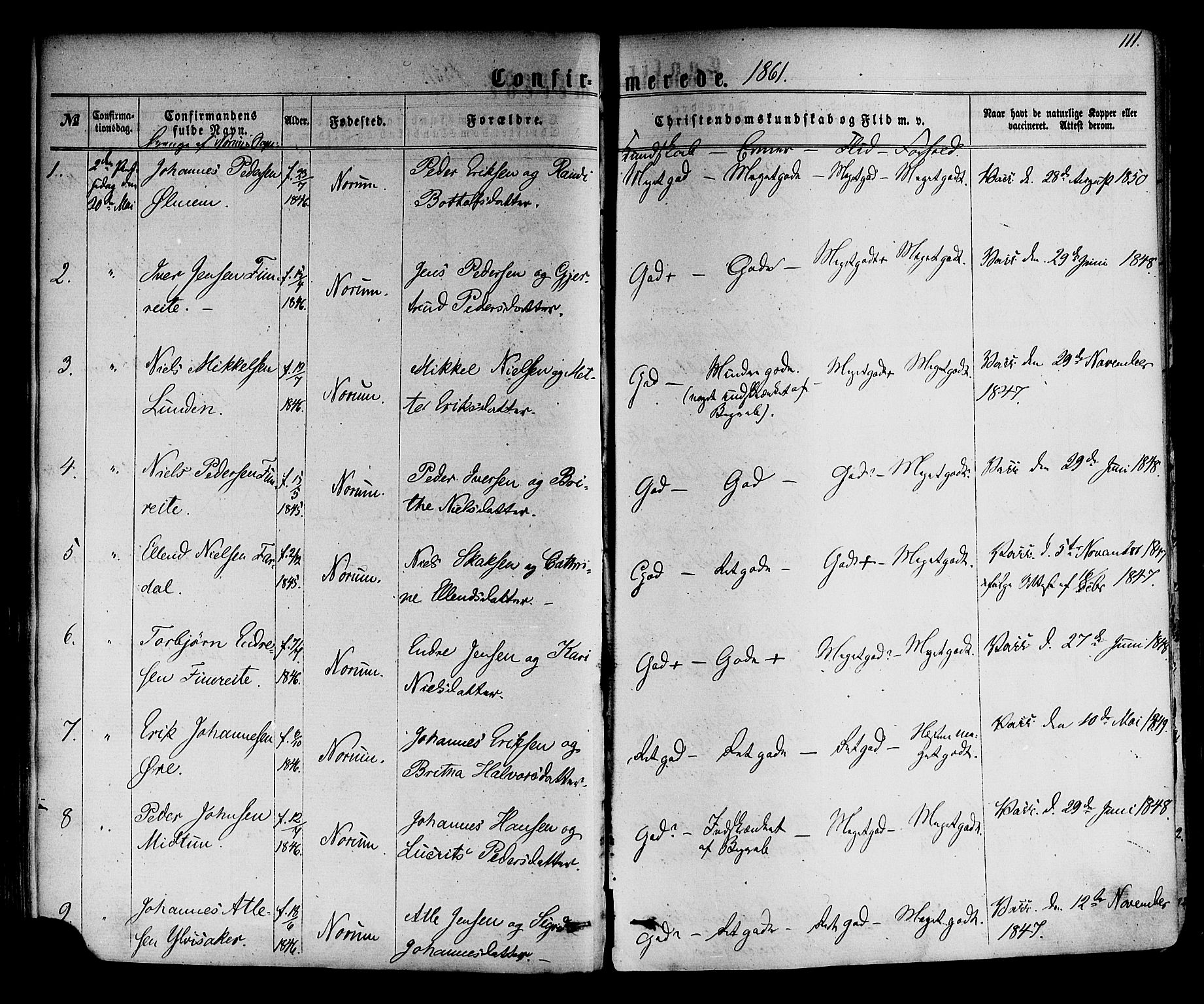 Sogndal sokneprestembete, SAB/A-81301/H/Haa/Haaa/L0013: Parish register (official) no. A 13, 1859-1877, p. 111