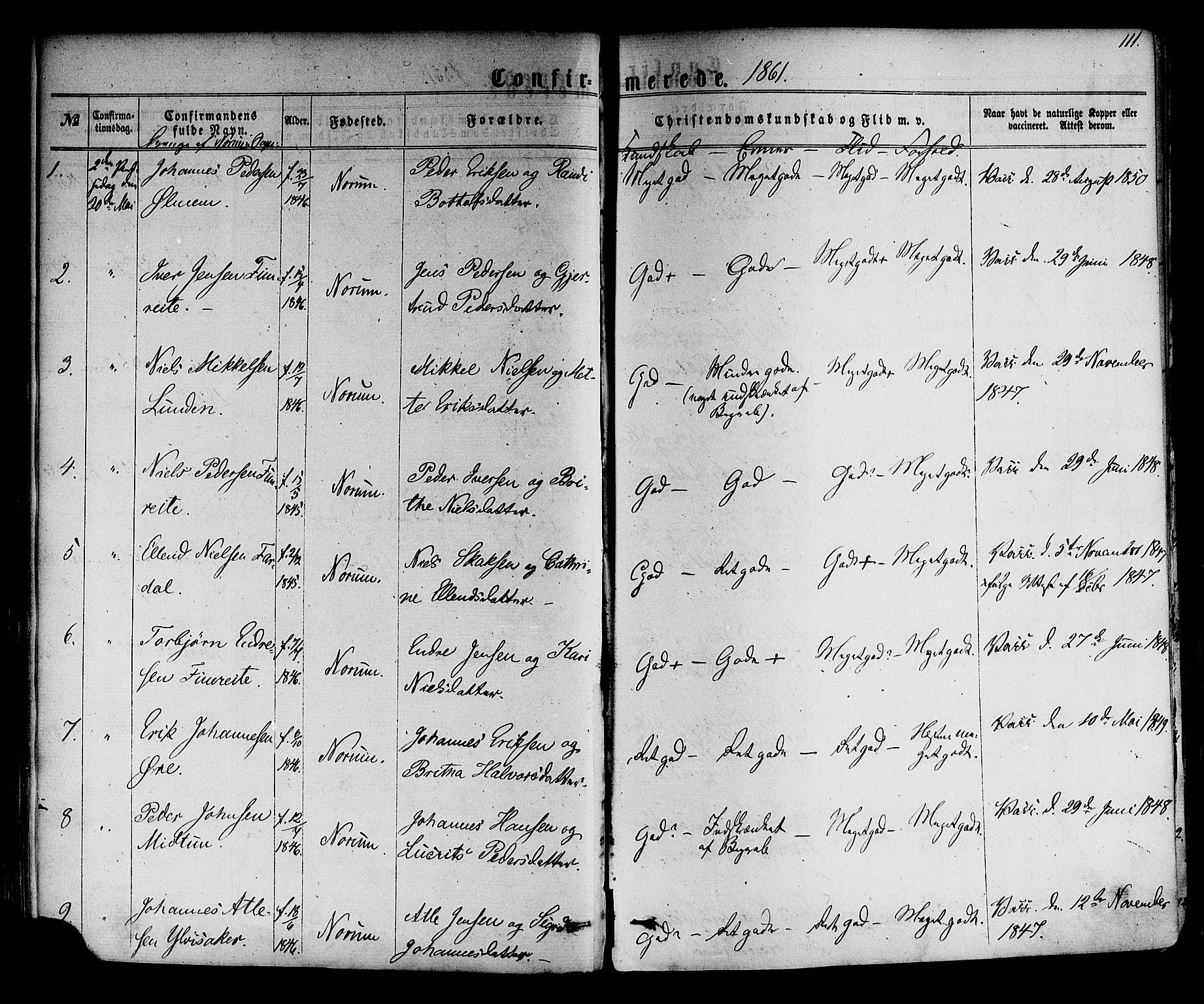 Sogndal sokneprestembete, AV/SAB-A-81301/H/Haa/Haaa/L0013: Parish register (official) no. A 13, 1859-1877, p. 111