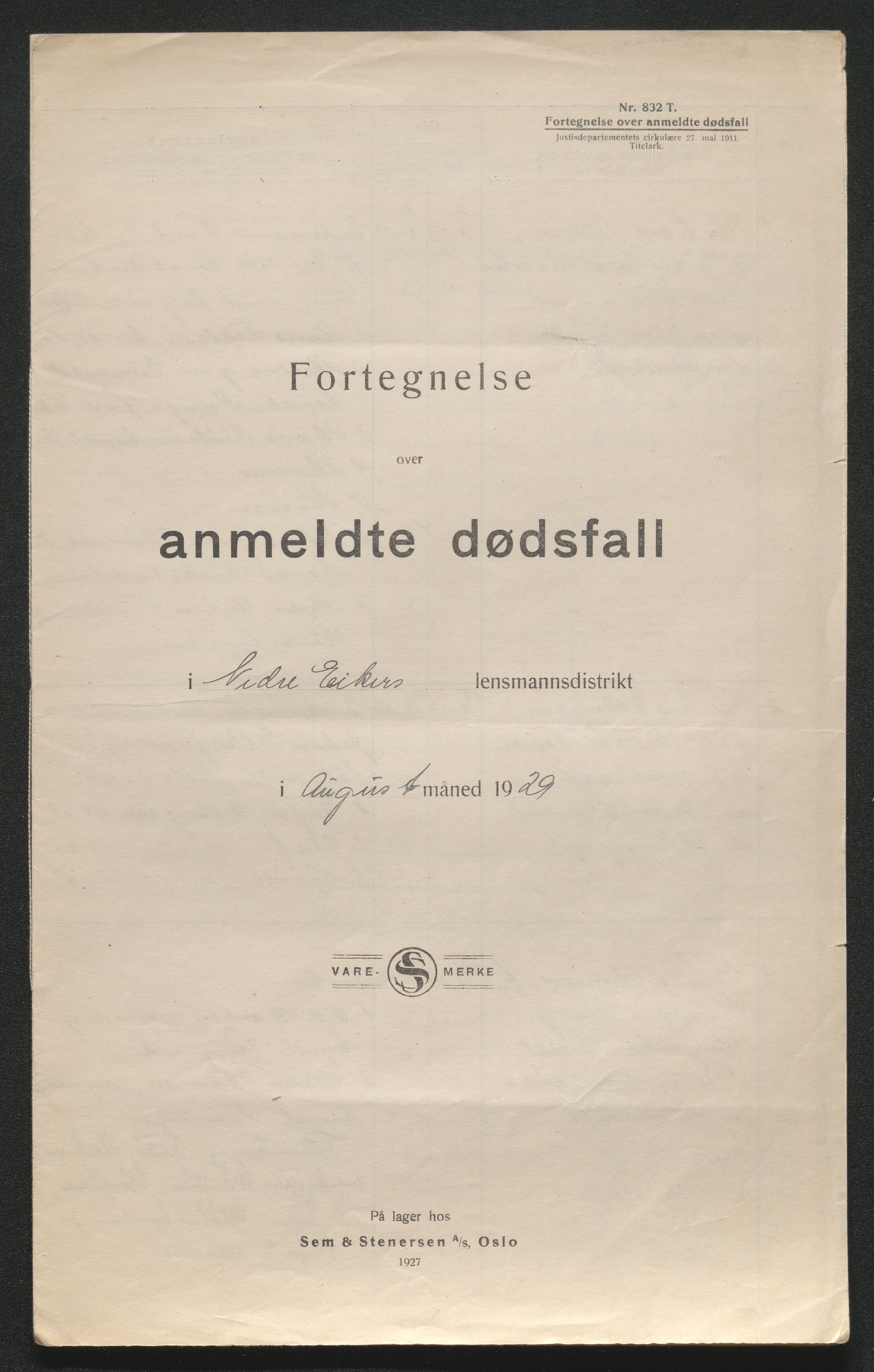 Eiker, Modum og Sigdal sorenskriveri, AV/SAKO-A-123/H/Ha/Hab/L0045: Dødsfallsmeldinger, 1928-1929, p. 974