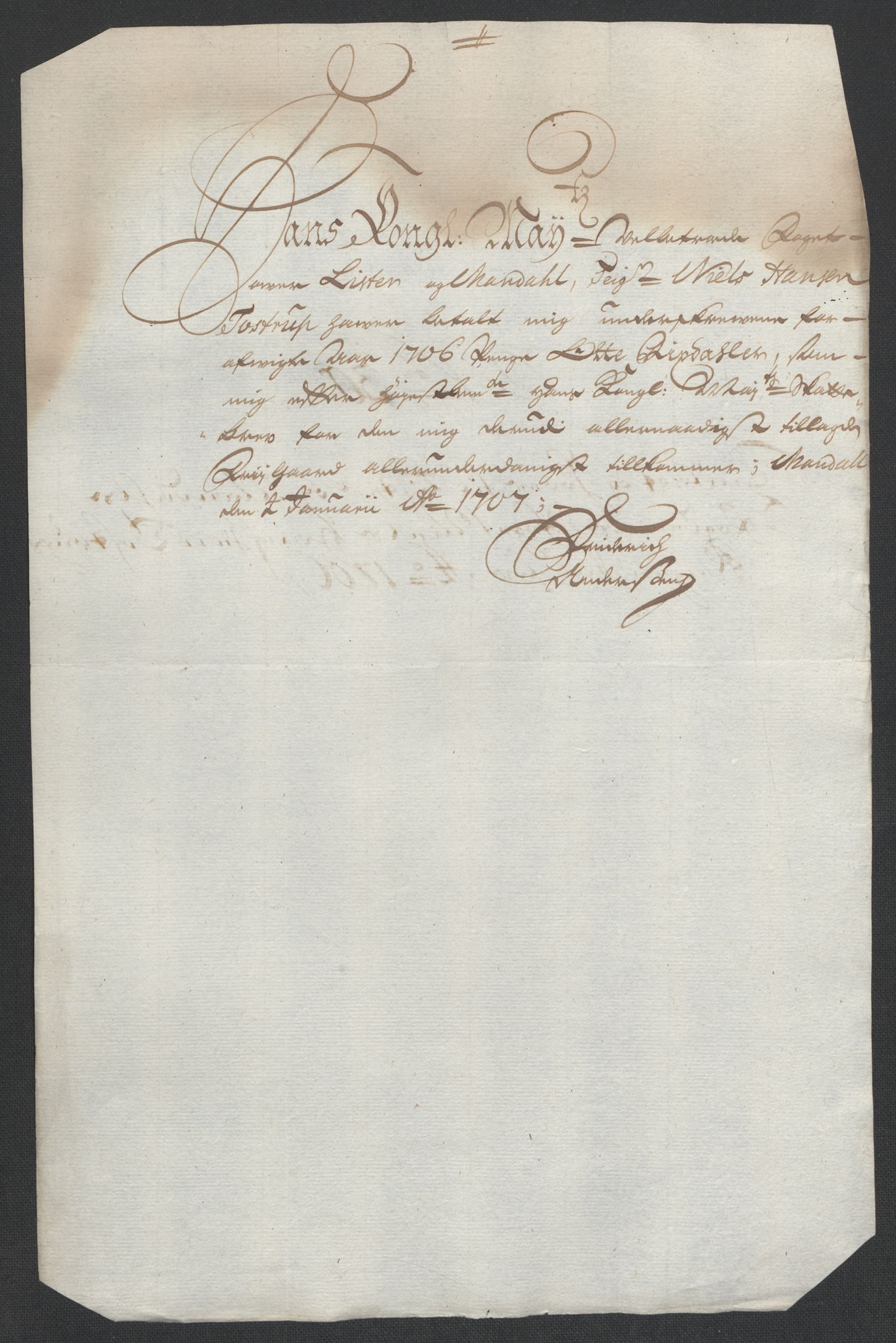 Rentekammeret inntil 1814, Reviderte regnskaper, Fogderegnskap, AV/RA-EA-4092/R43/L2551: Fogderegnskap Lista og Mandal, 1705-1709, p. 368