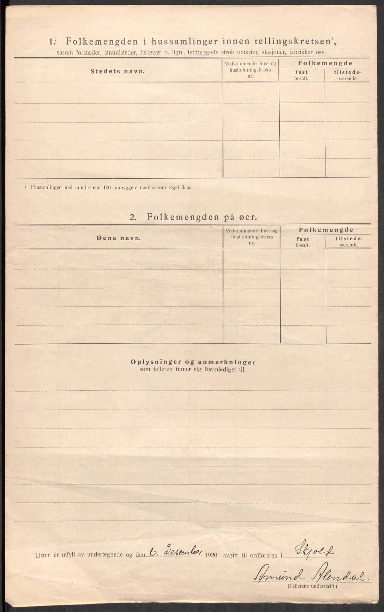 SAST, 1920 census for Skjold, 1920, p. 18