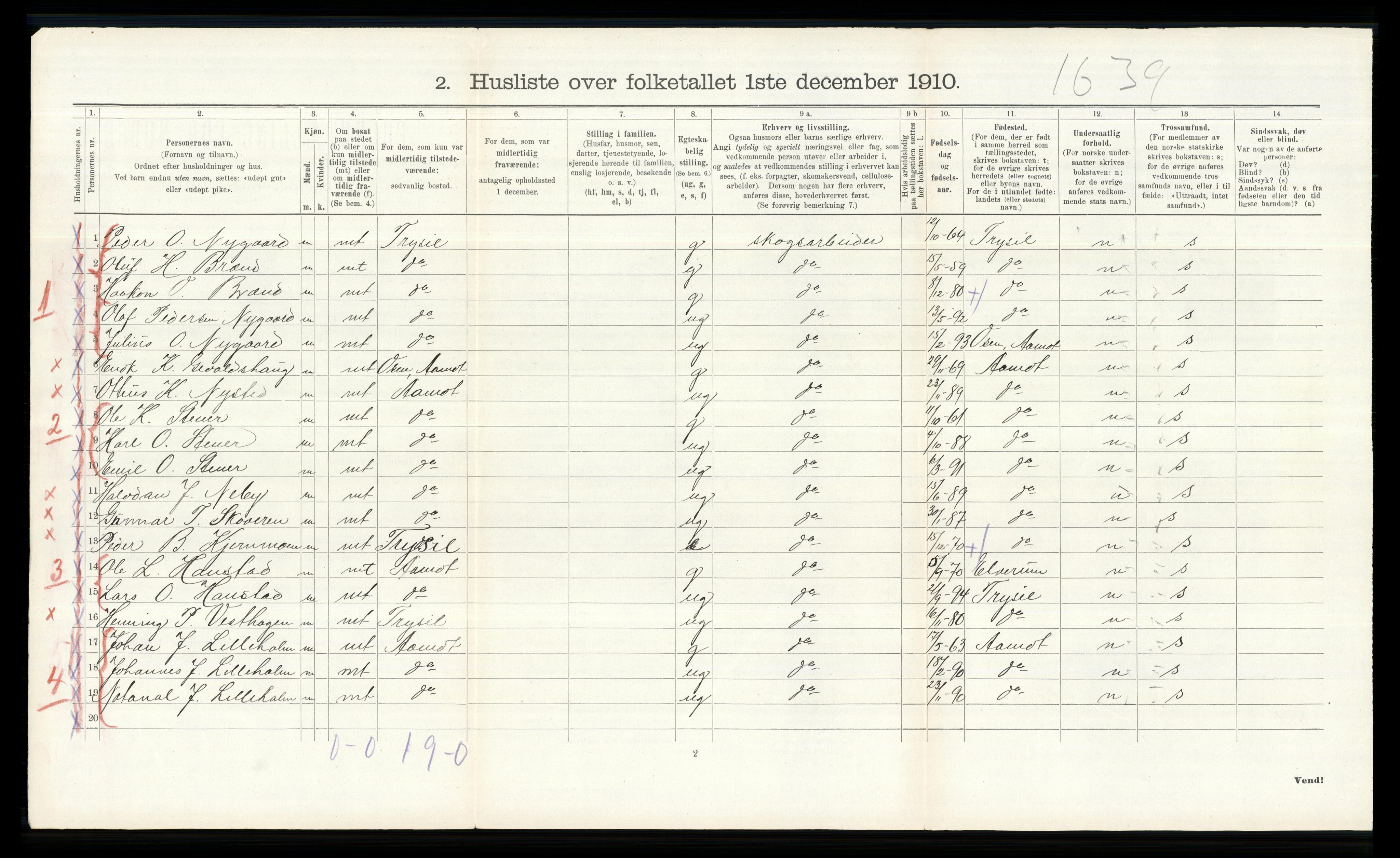 RA, 1910 census for Ytre Rendal, 1910, p. 542