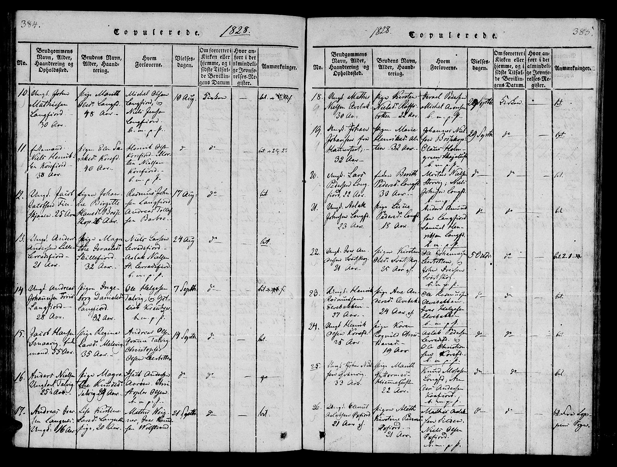 Talvik sokneprestkontor, SATØ/S-1337/H/Ha/L0008kirke: Parish register (official) no. 8, 1821-1837, p. 384-385