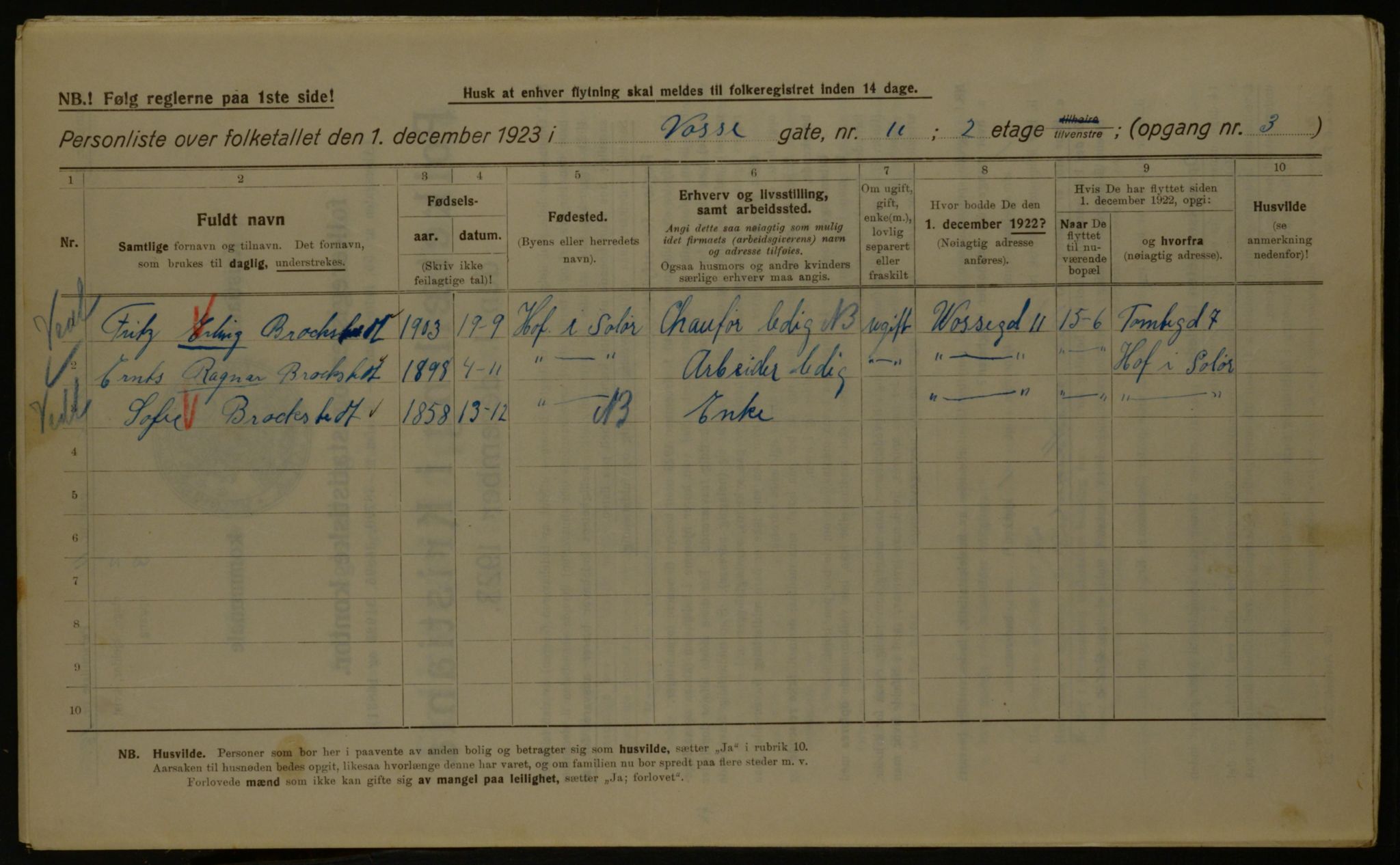 OBA, Municipal Census 1923 for Kristiania, 1923, p. 138517