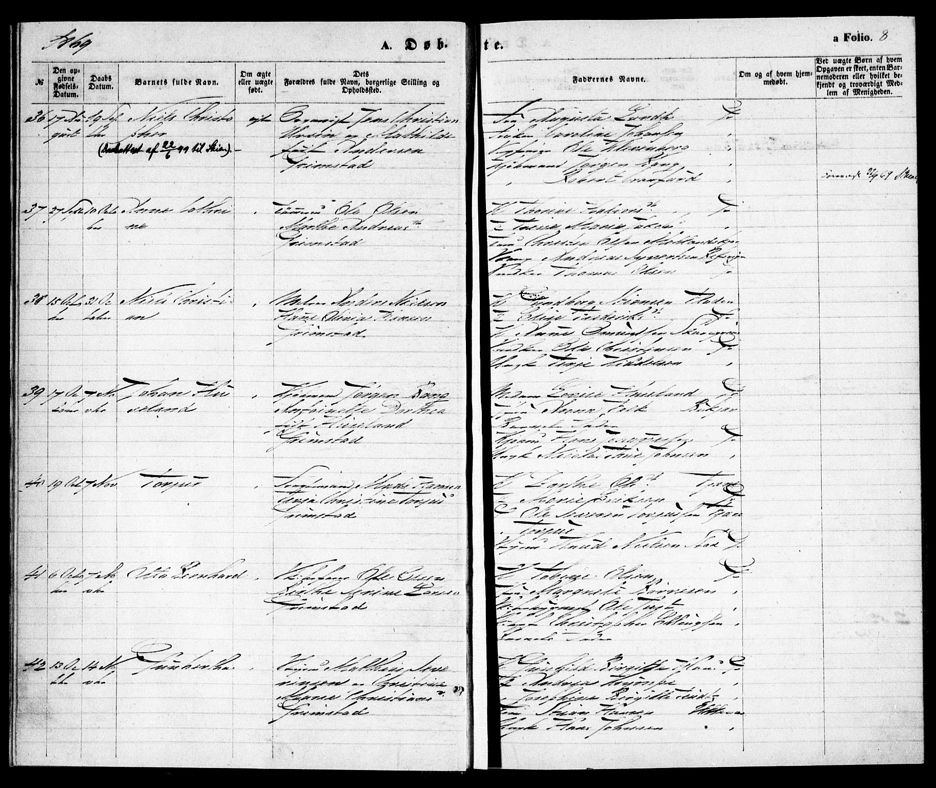 Grimstad sokneprestkontor, AV/SAK-1111-0017/F/Fa/L0002: Parish register (official) no. A 1, 1869-1881, p. 8