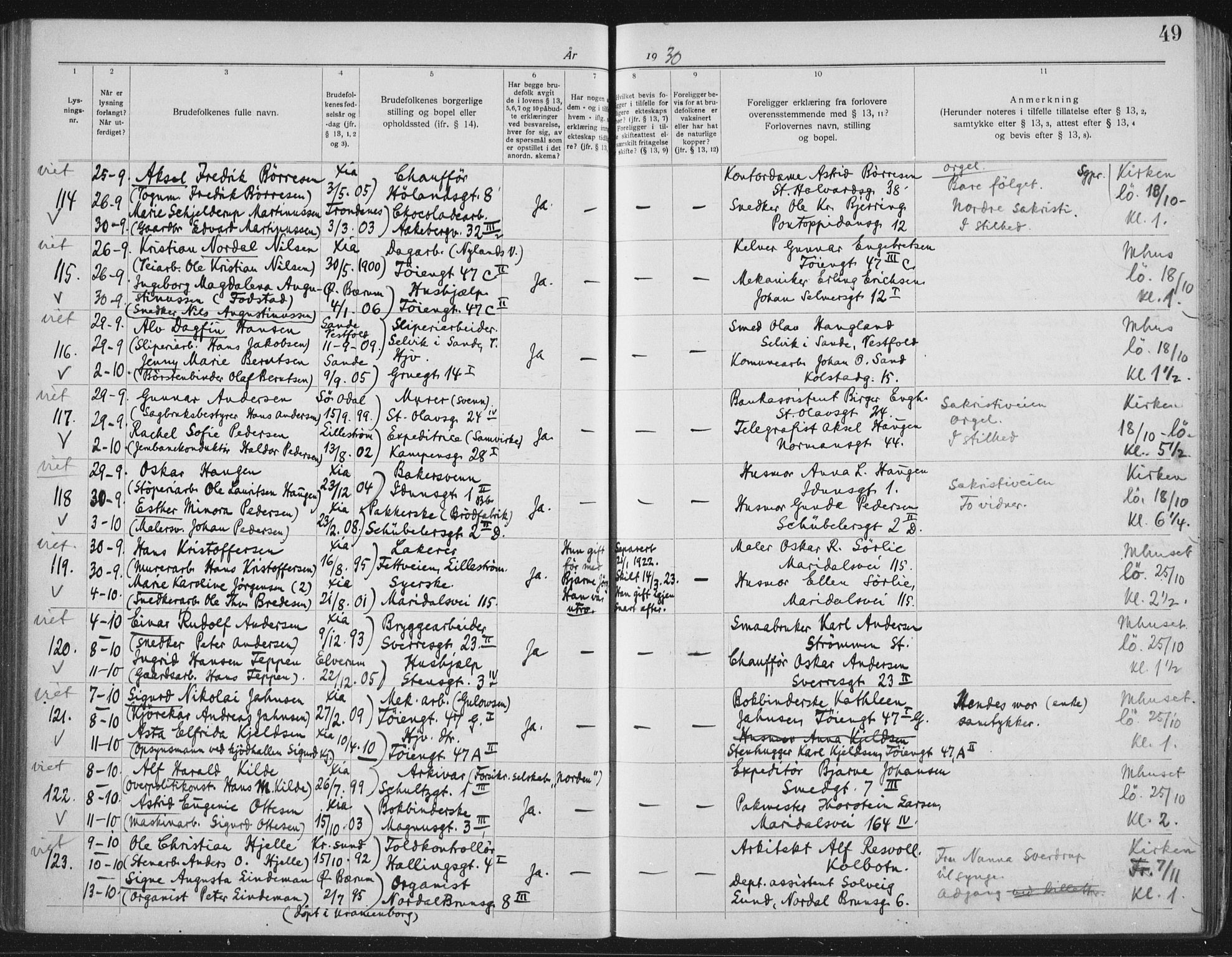Kampen prestekontor Kirkebøker, AV/SAO-A-10853/H/Ha/L0006: Banns register no. 6, 1927-1935, p. 49