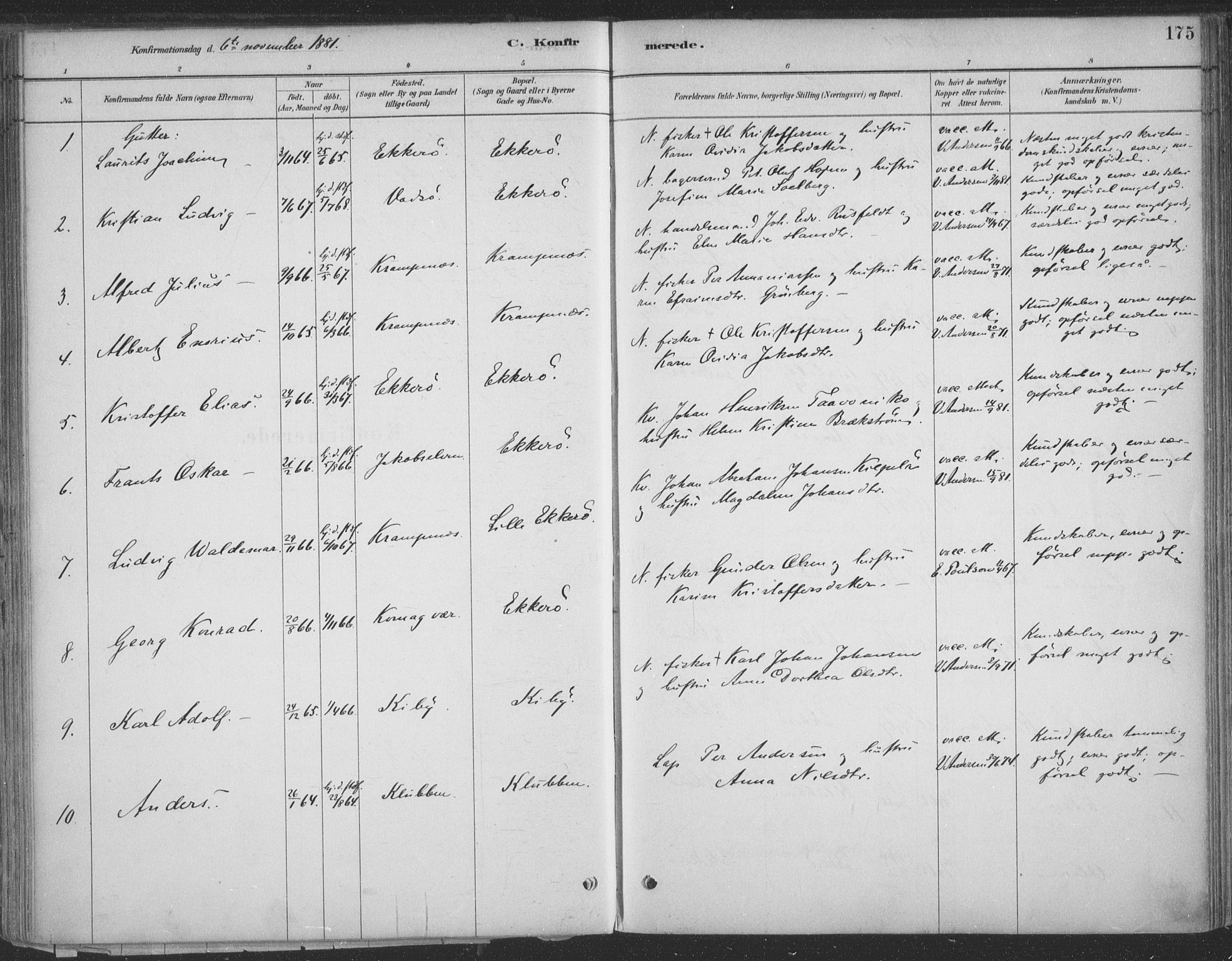 Vadsø sokneprestkontor, SATØ/S-1325/H/Ha/L0009kirke: Parish register (official) no. 9, 1881-1917, p. 175