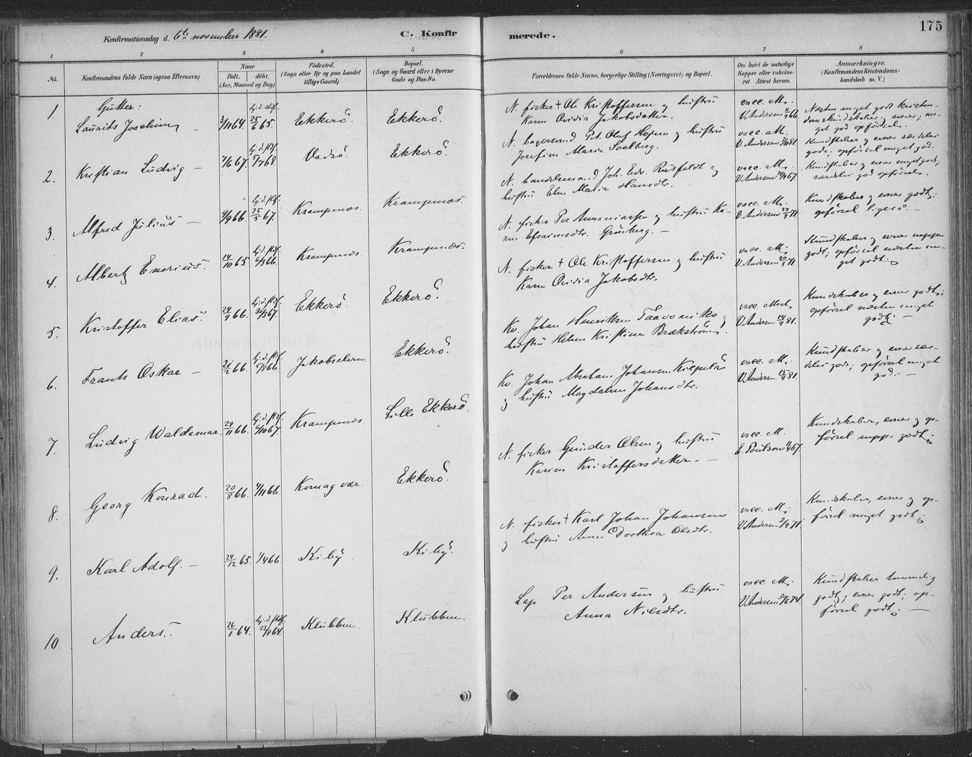 Vadsø sokneprestkontor, AV/SATØ-S-1325/H/Ha/L0009kirke: Parish register (official) no. 9, 1881-1917, p. 175