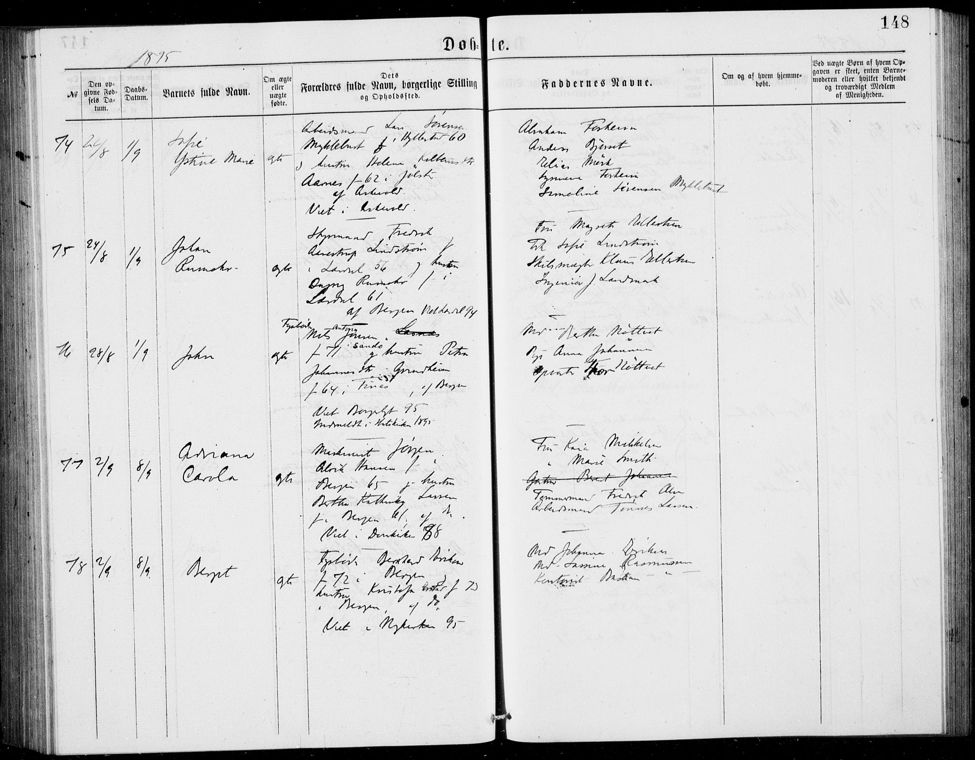 Fødselsstiftelsens sokneprestembete, ført av overlegen*, SAB/-: Parish register (official) no. A 2, 1884-1900, p. 148