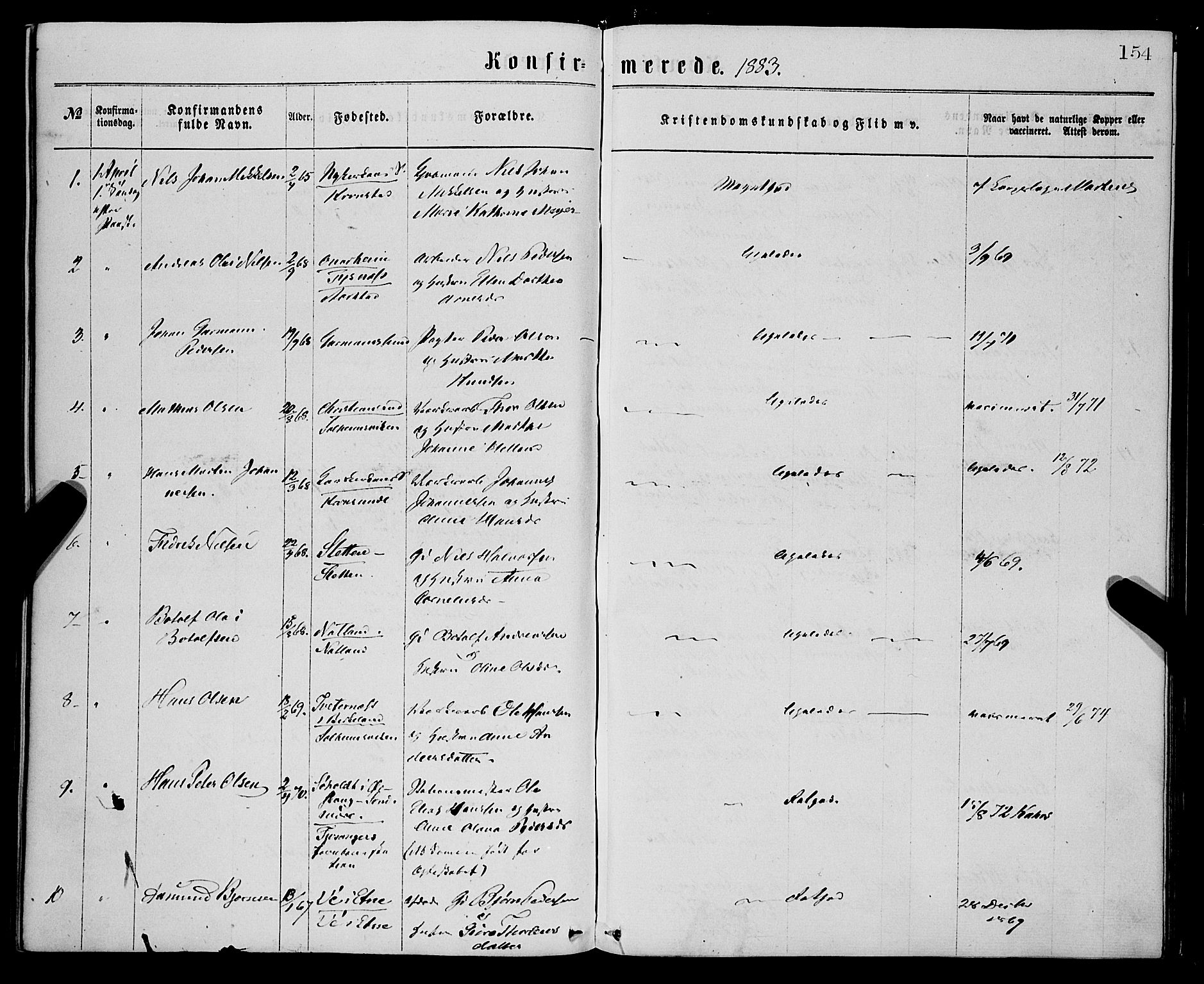 St. Jørgens hospital og Årstad sokneprestembete, SAB/A-99934: Parish register (official) no. A 8, 1864-1886, p. 154