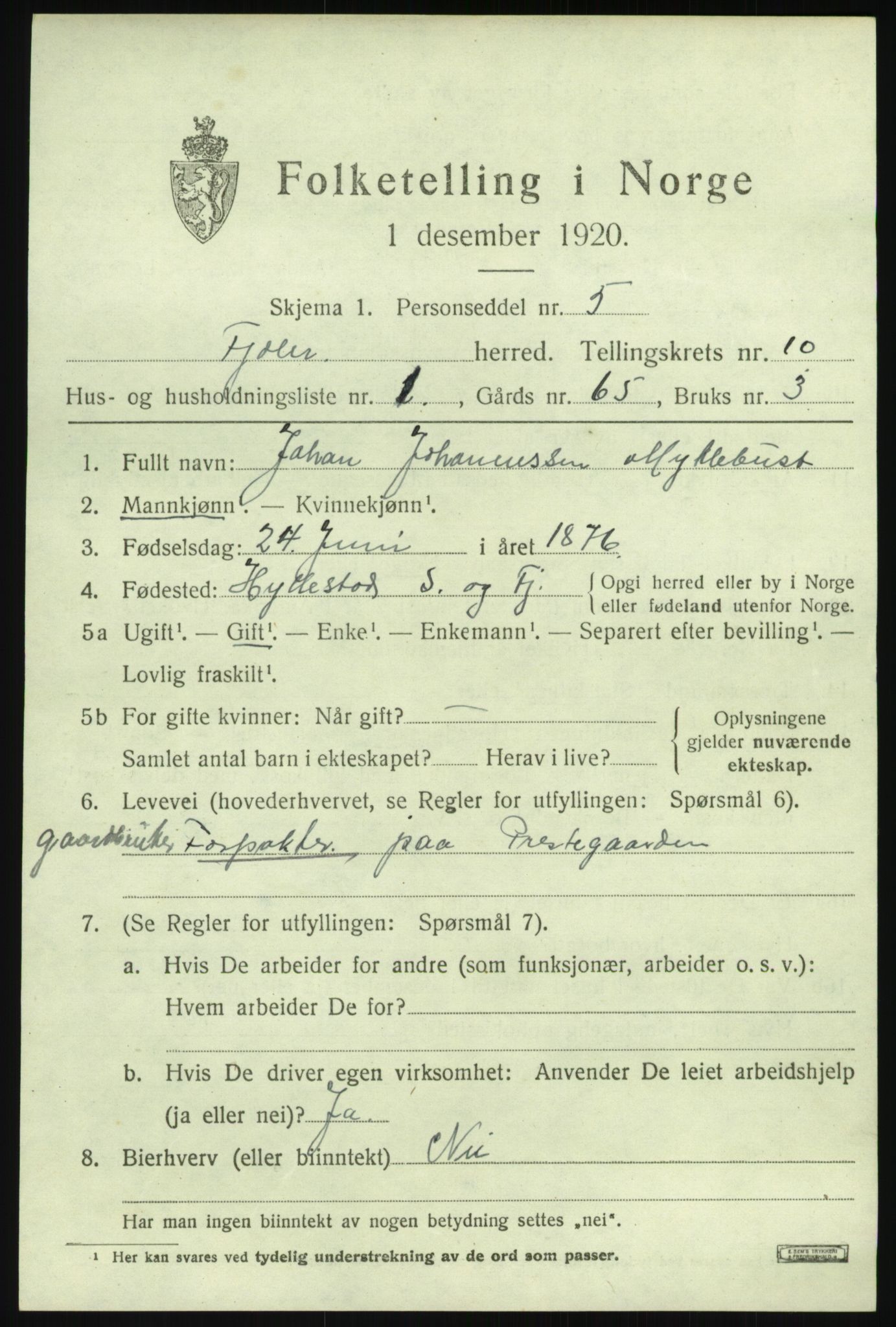 SAB, 1920 census for Fjaler, 1920, p. 4955