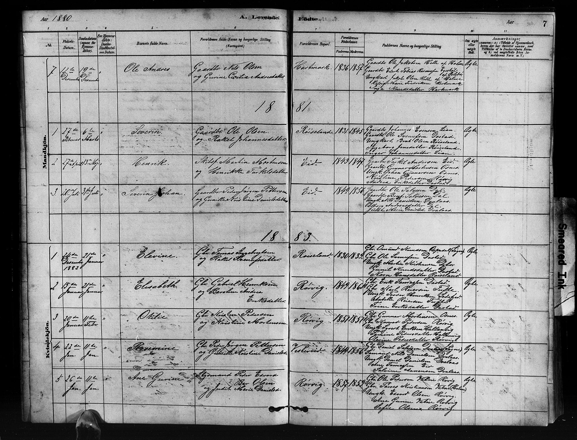 Mandal sokneprestkontor, SAK/1111-0030/F/Fb/Fbb/L0004: Parish register (copy) no. B 4, 1878-1913, p. 7