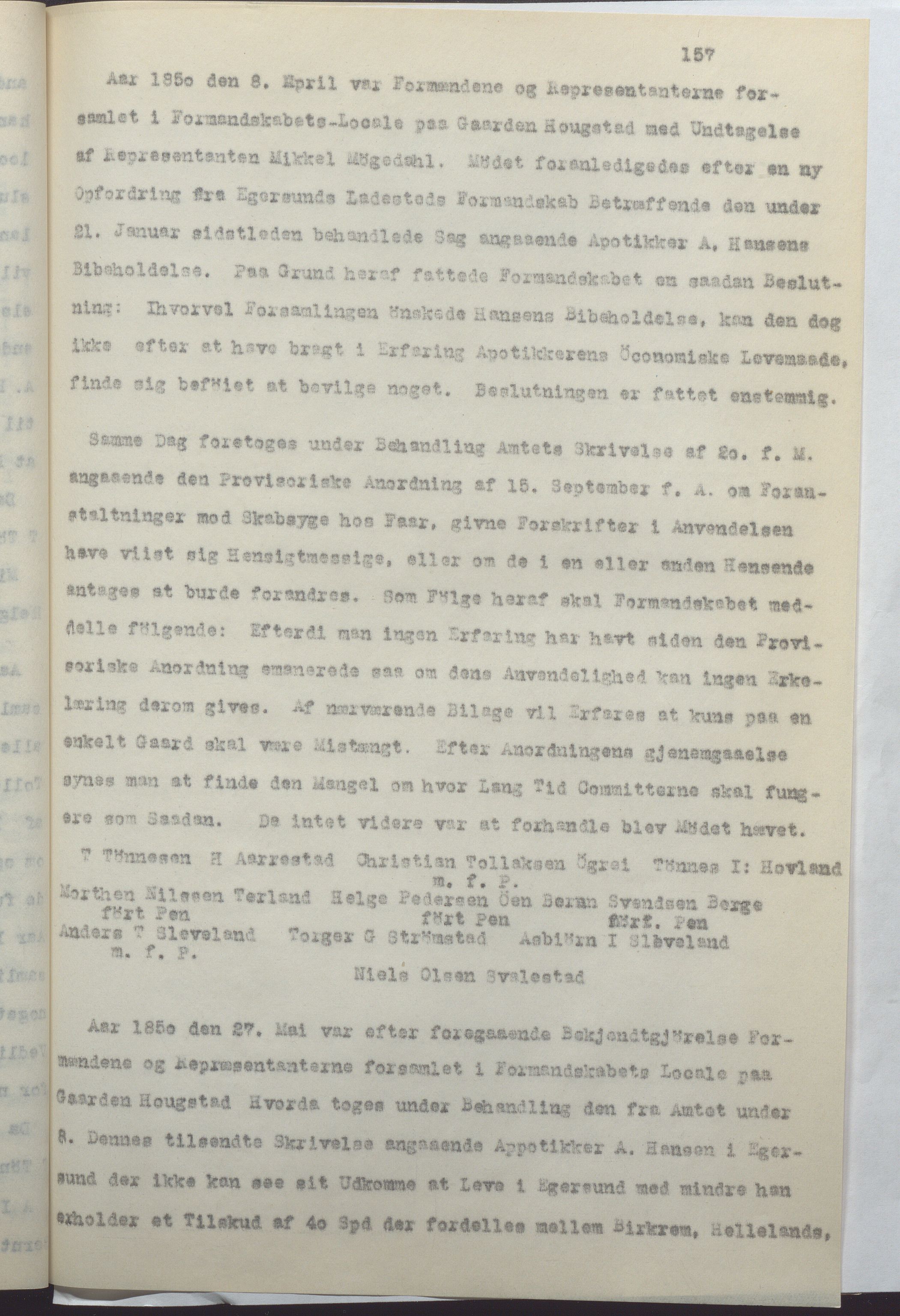 Helleland kommune - Formannskapet, IKAR/K-100479/A/Ab/L0001: Avskrift av møtebok, 1837-1866, p. 157